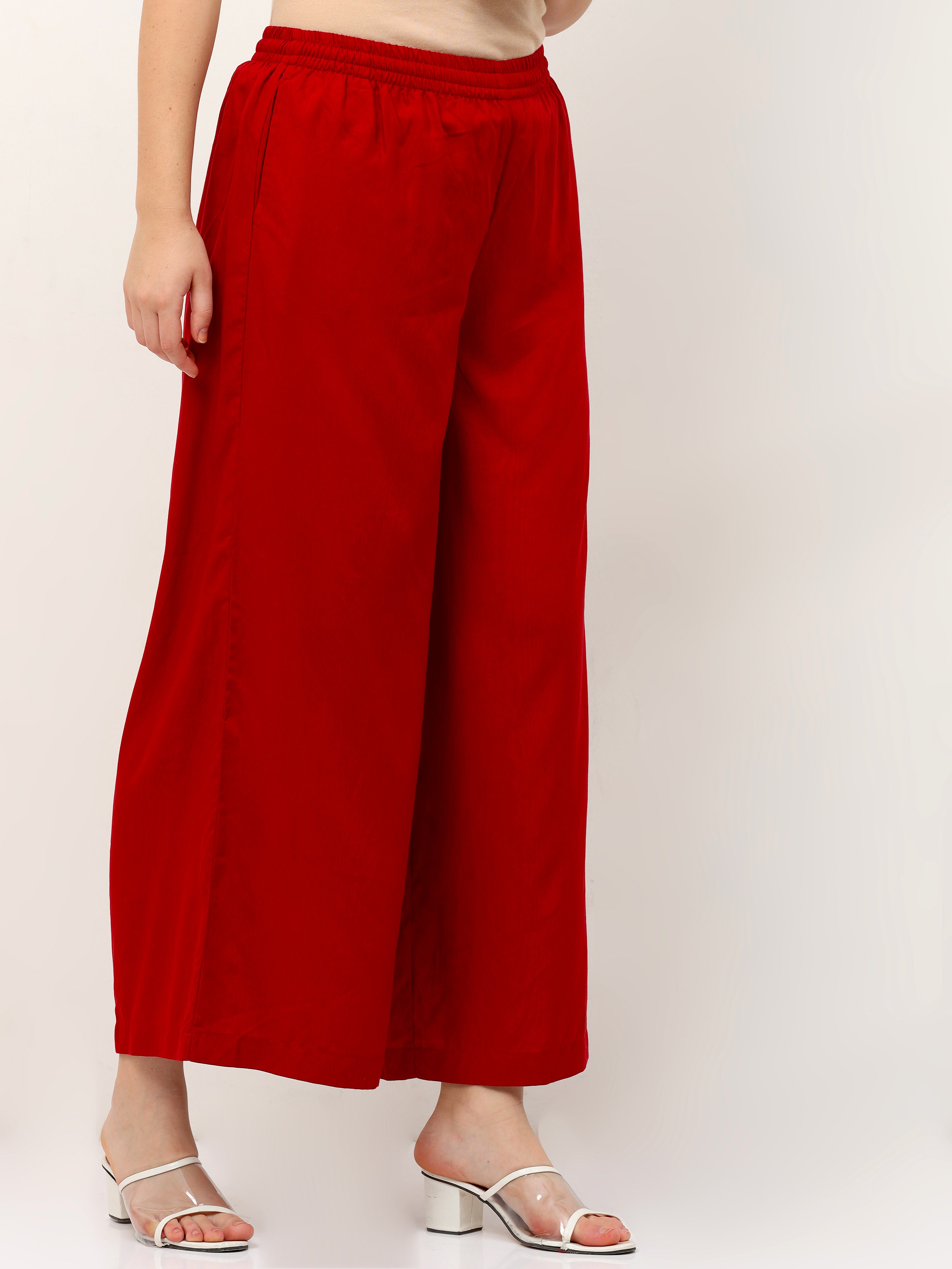 Maroon Viscose Palazzo Pant Plain