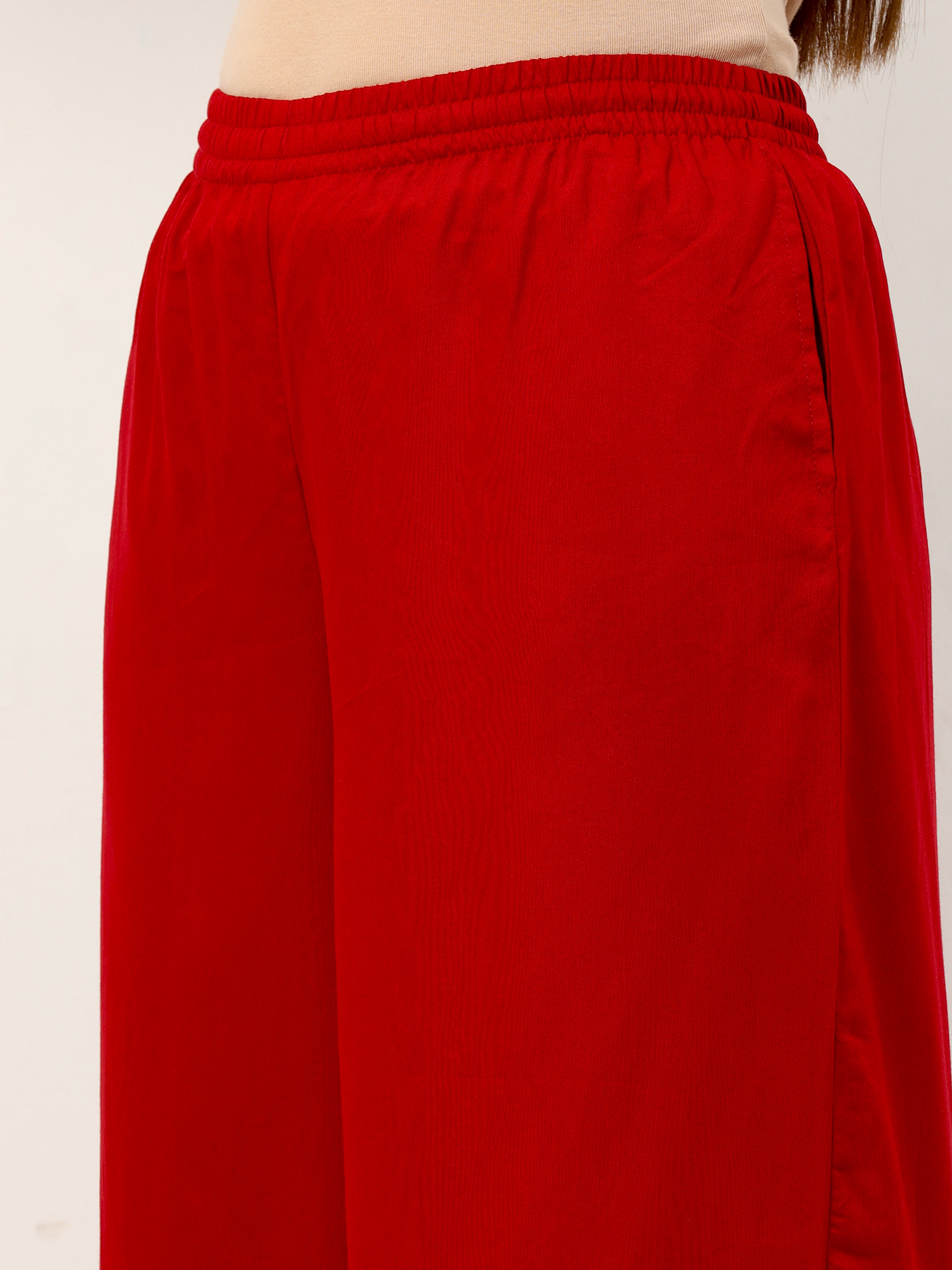 Maroon Viscose Palazzo Pant Plain