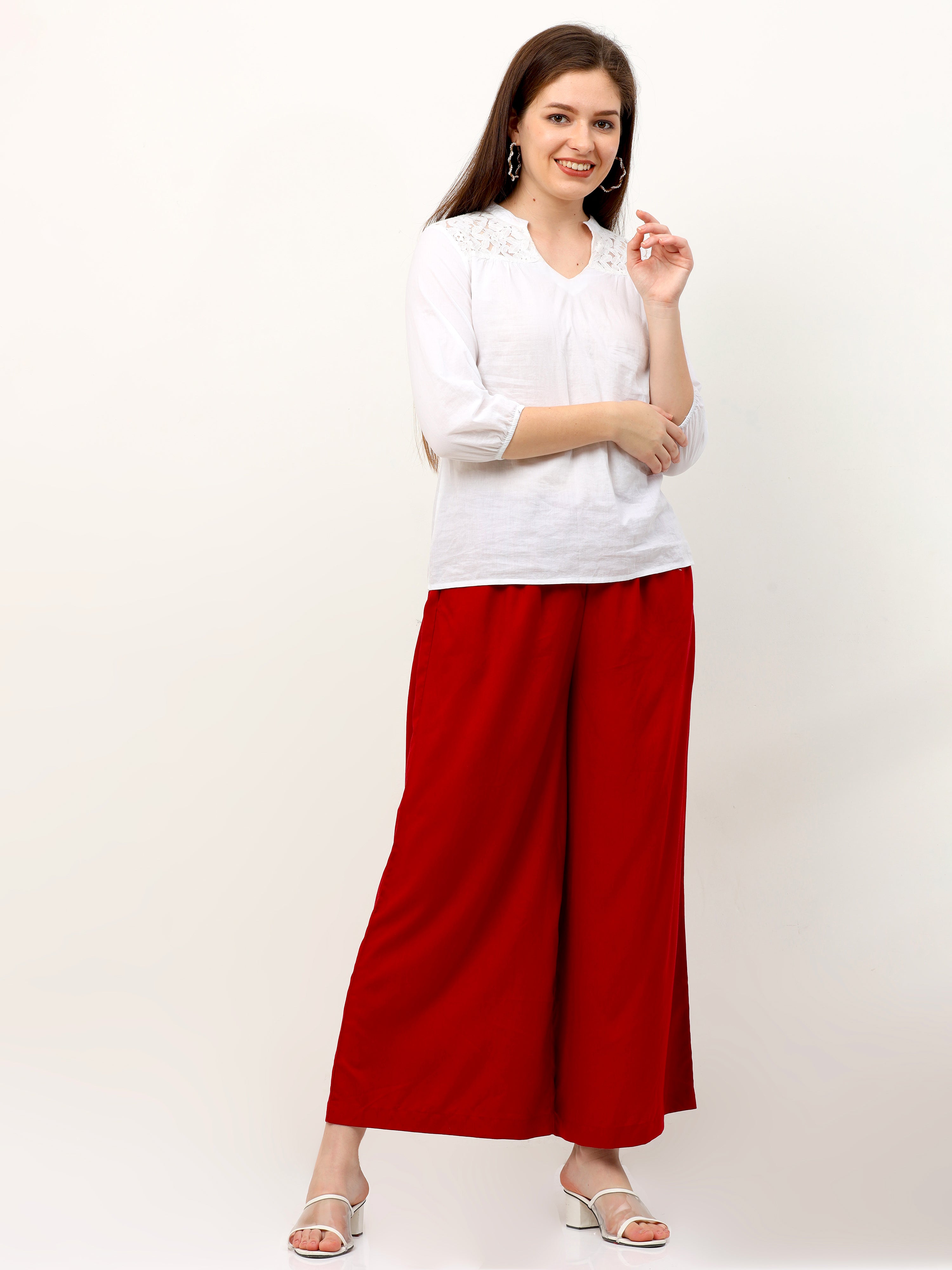 Maroon Viscose Palazzo Pant Plain
