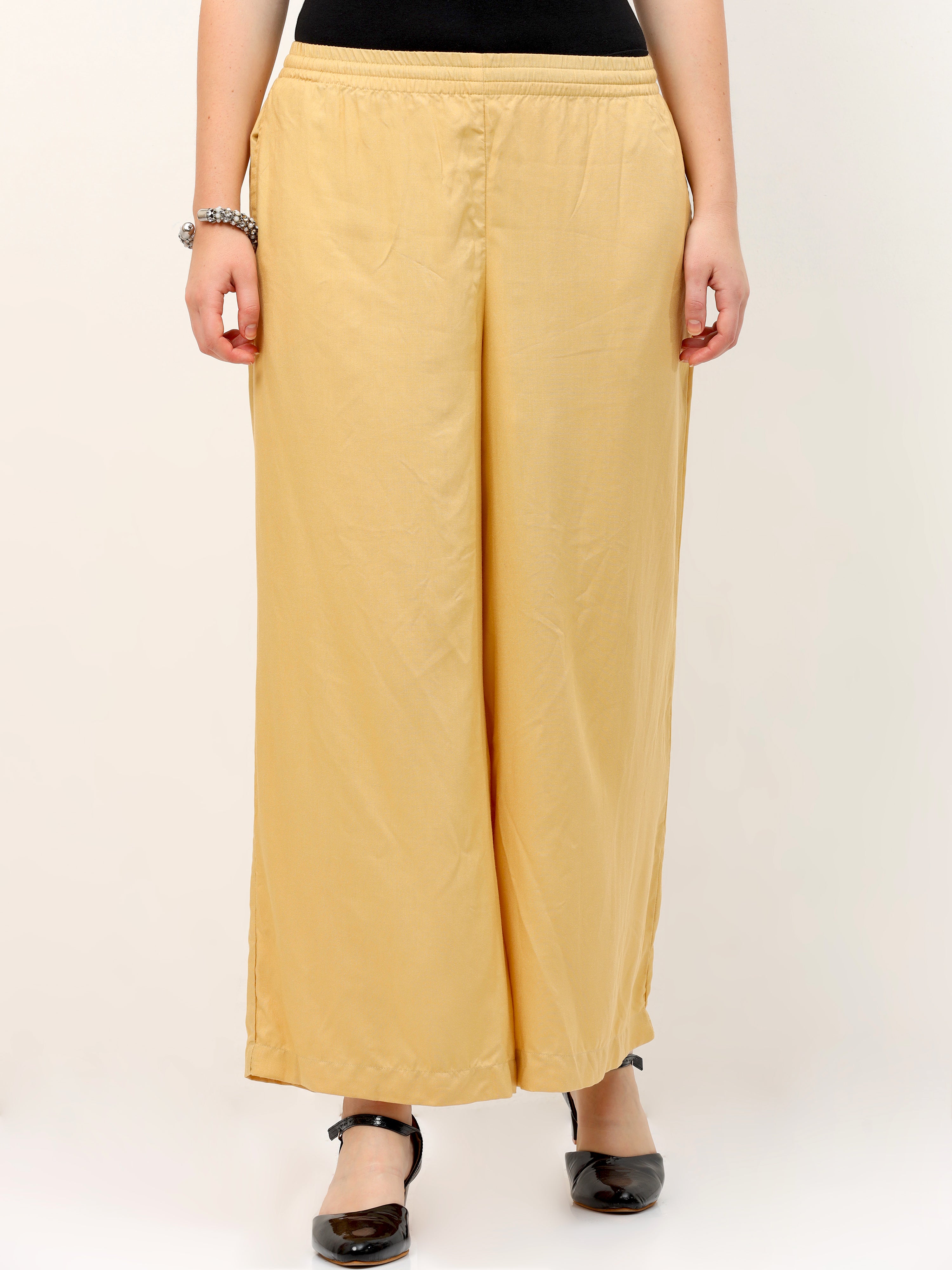Beige Viscose Palazzo Pant Plain