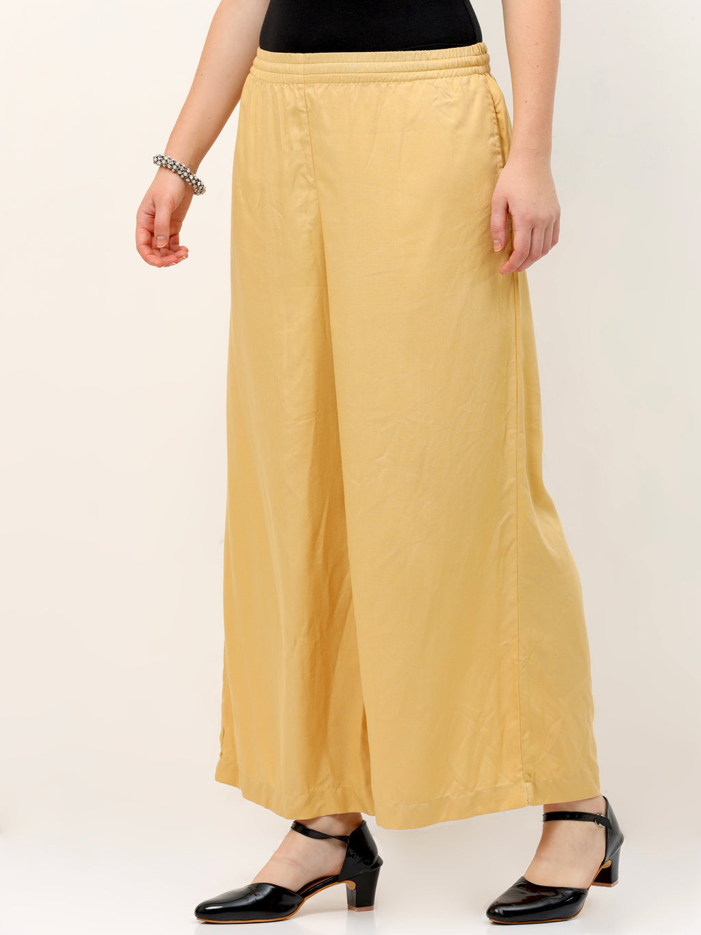 Beige Viscose Palazzo Pant Plain