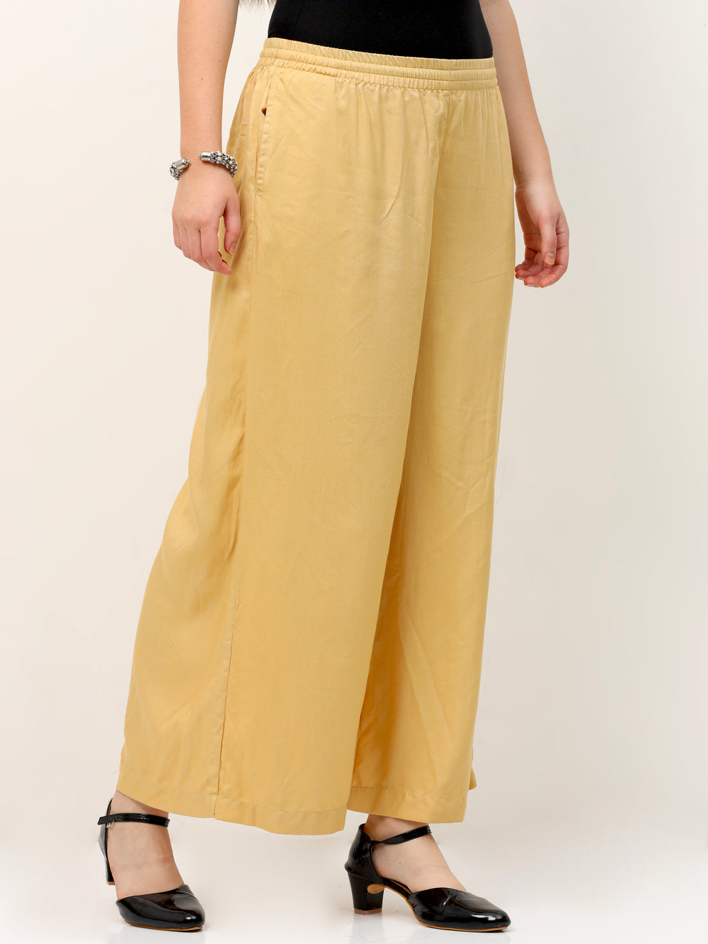 Beige Viscose Palazzo Pant Plain