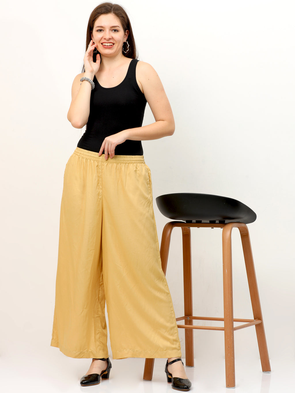 Beige Viscose Palazzo Pant Plain