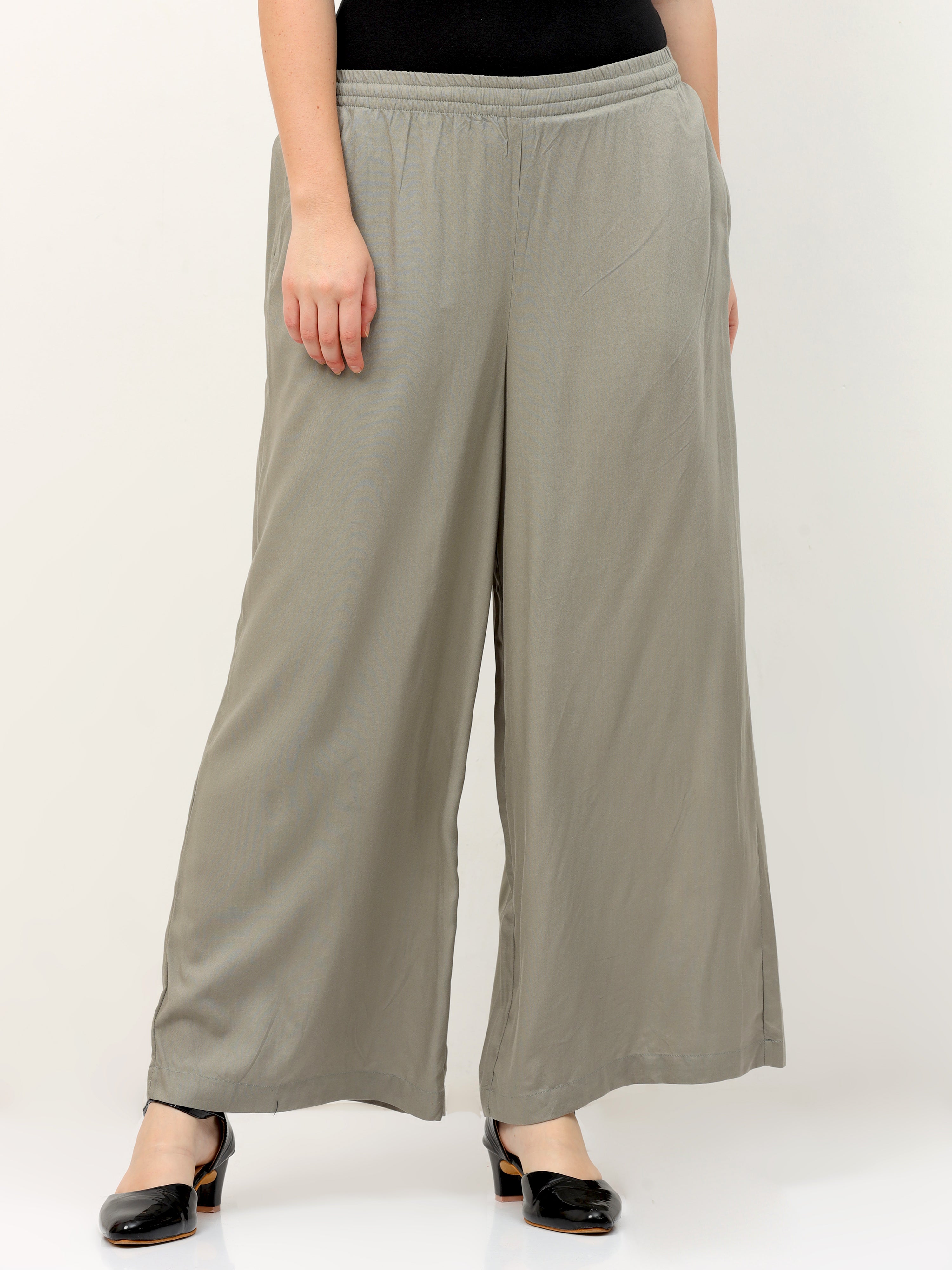 Lt Grey Viscose Palazzo Pant Plain