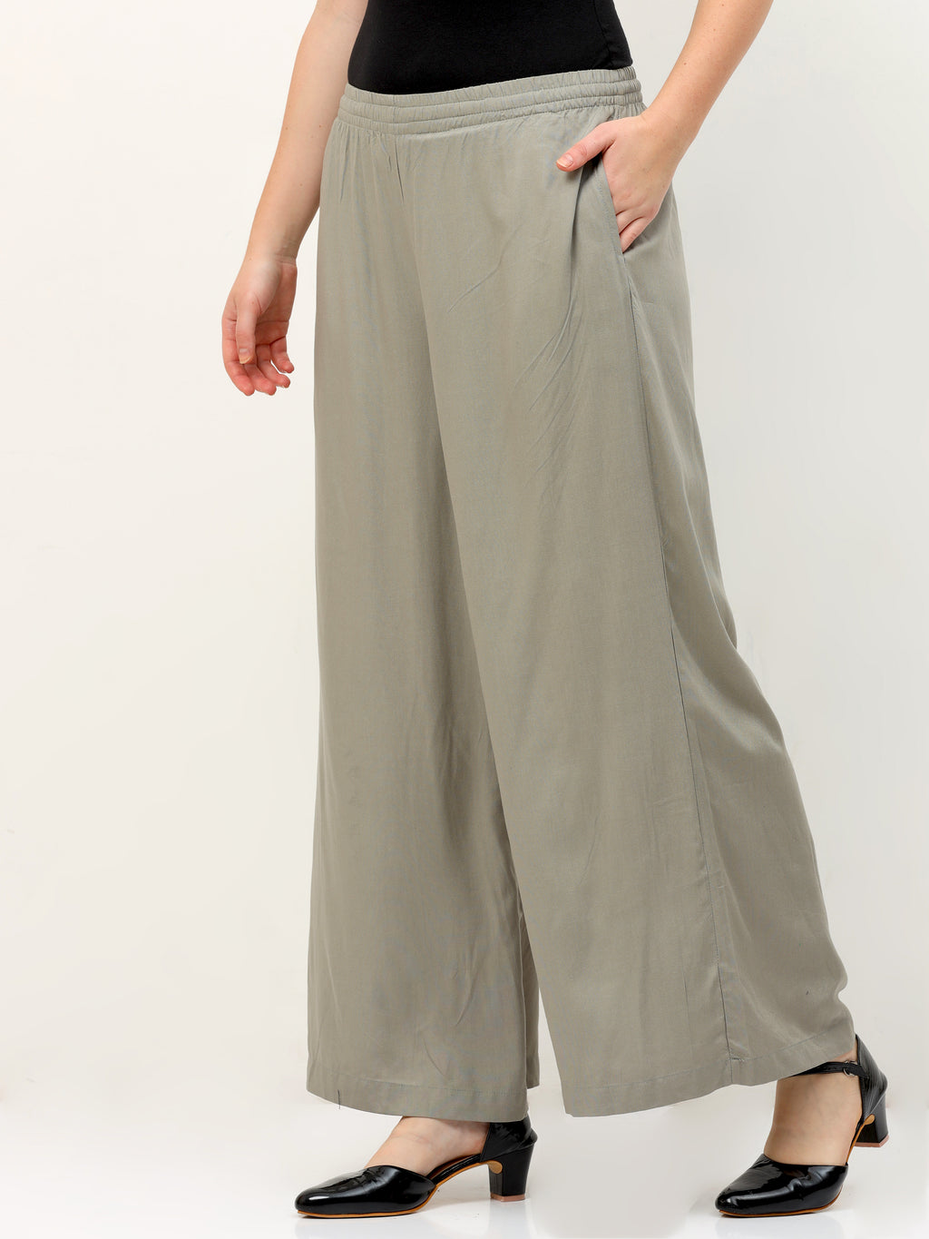 Lt Grey Viscose Palazzo Pant Plain