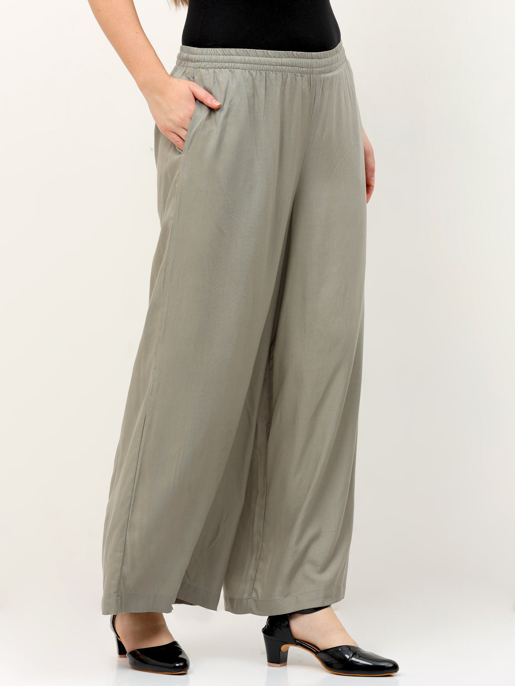 Lt Grey Viscose Palazzo Pant Plain