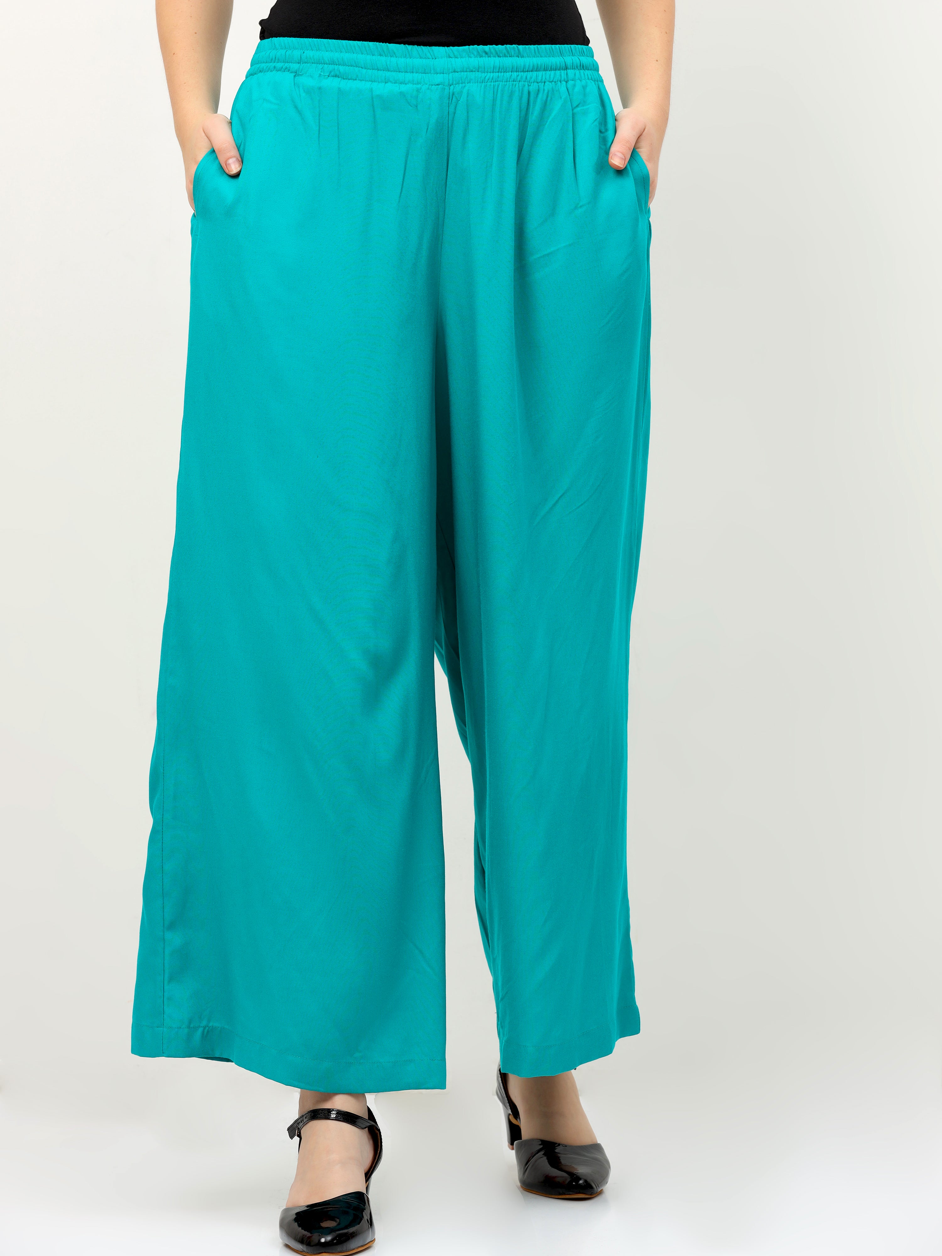 Rama Green Viscose Palazzo Pant Plain