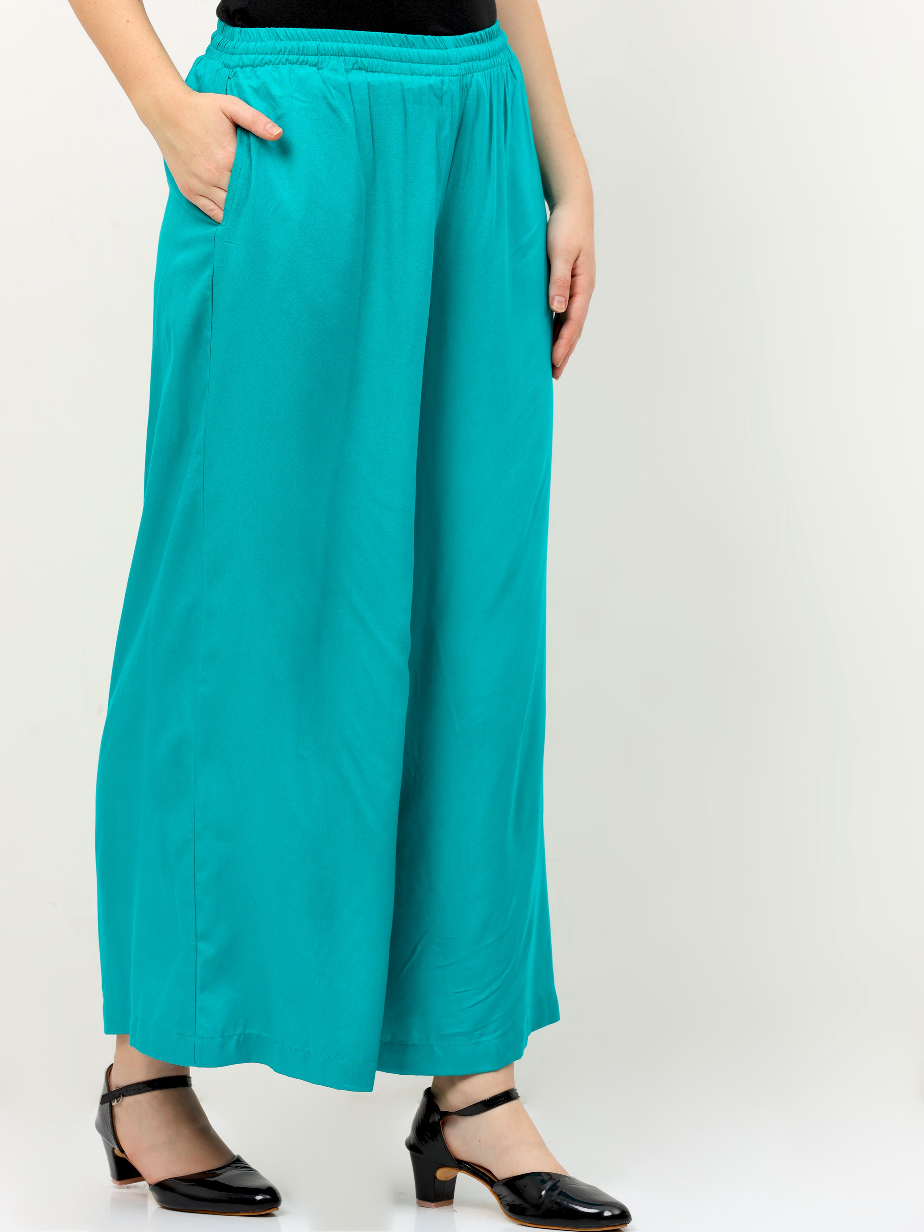 Rama Green Viscose Palazzo Pant Plain