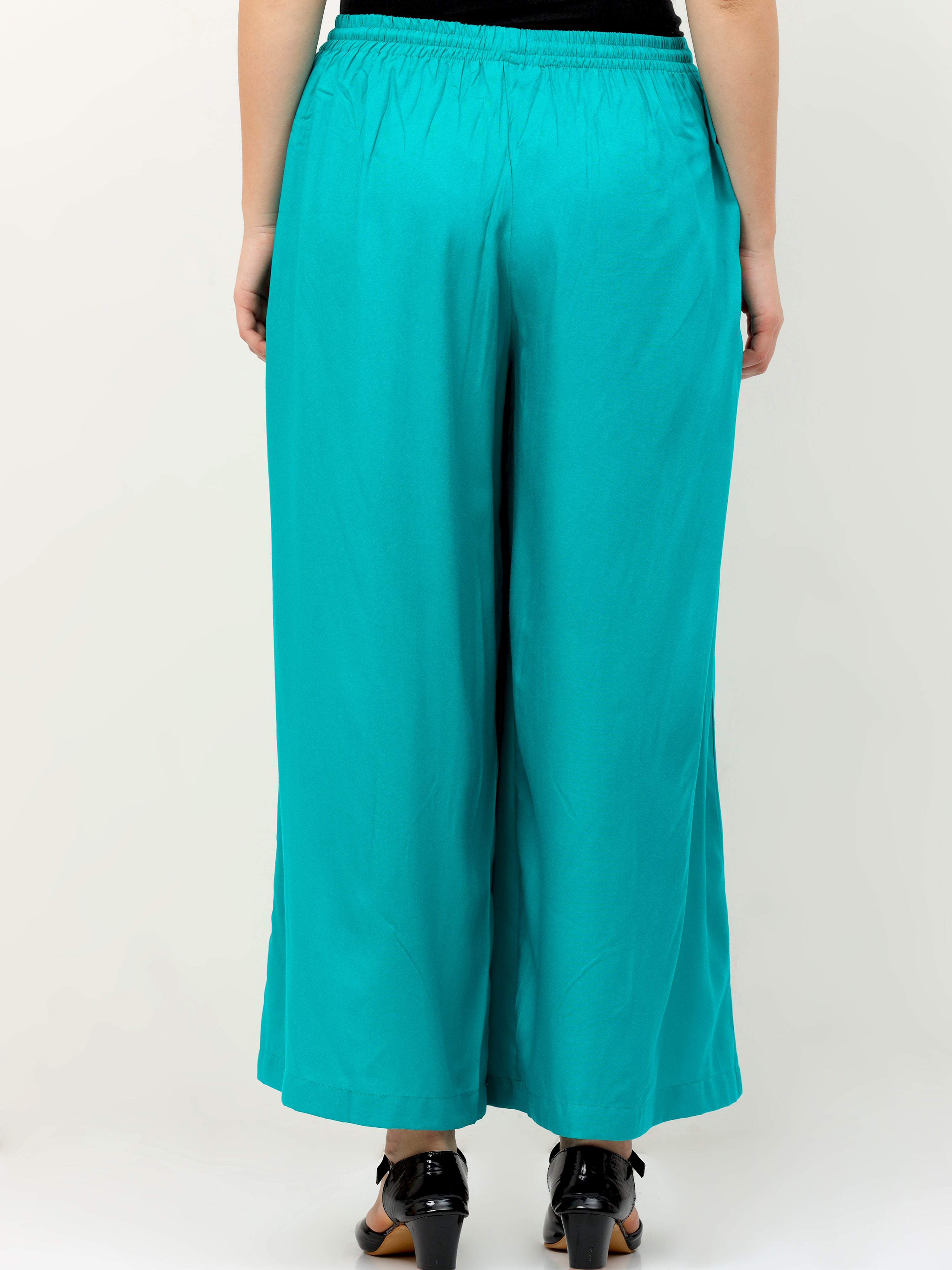Rama Green Viscose Palazzo Pant Plain