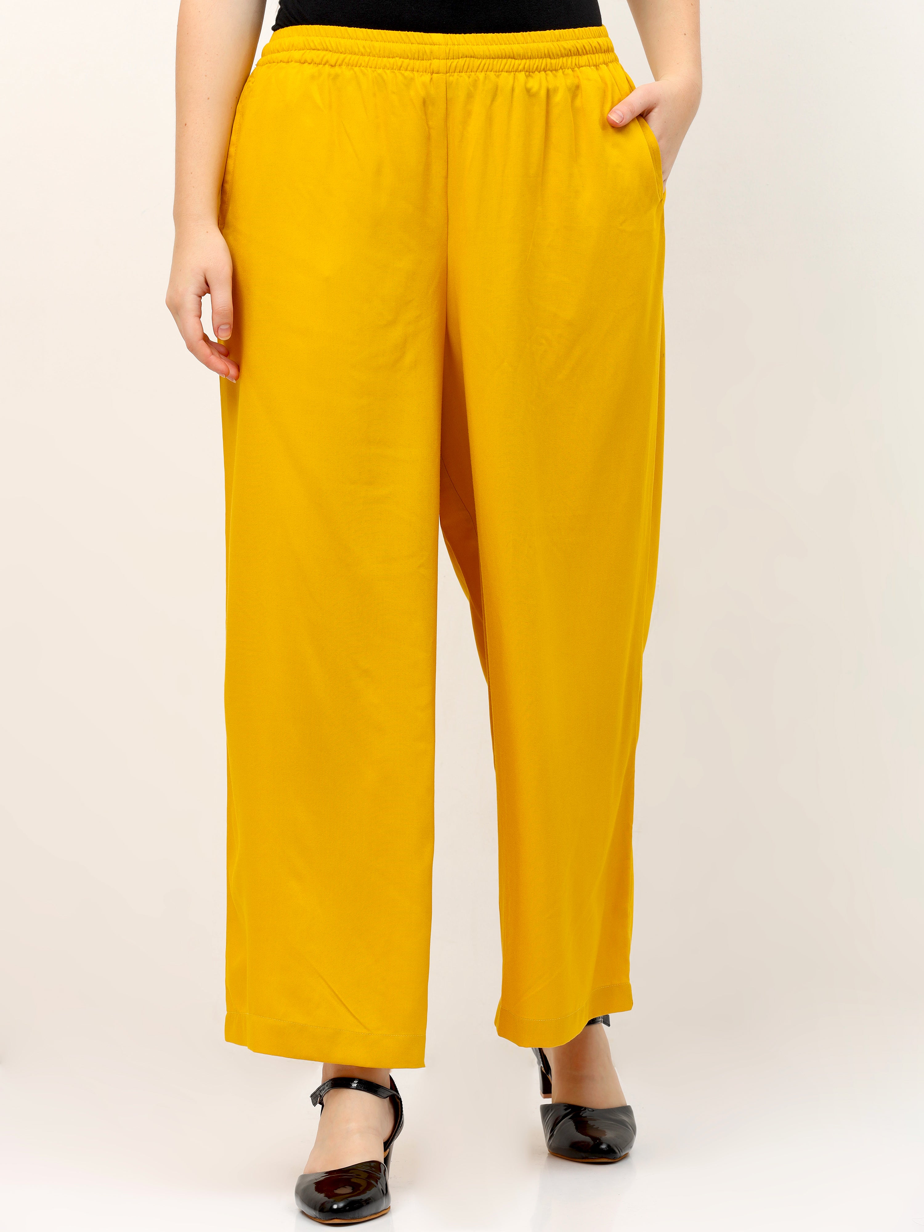 Musturd Viscose Palazzo Pant Plain