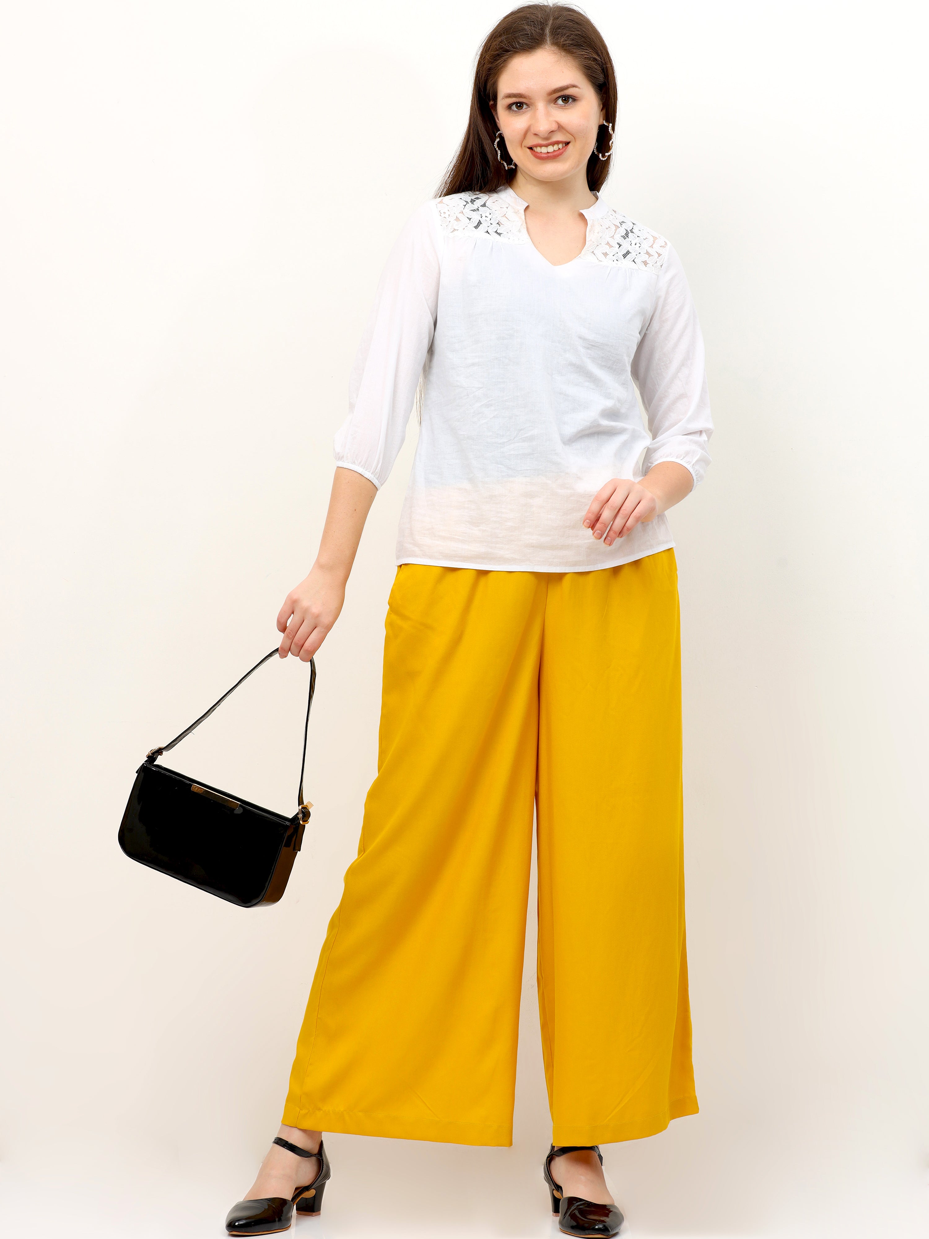 Musturd Viscose Palazzo Pant Plain