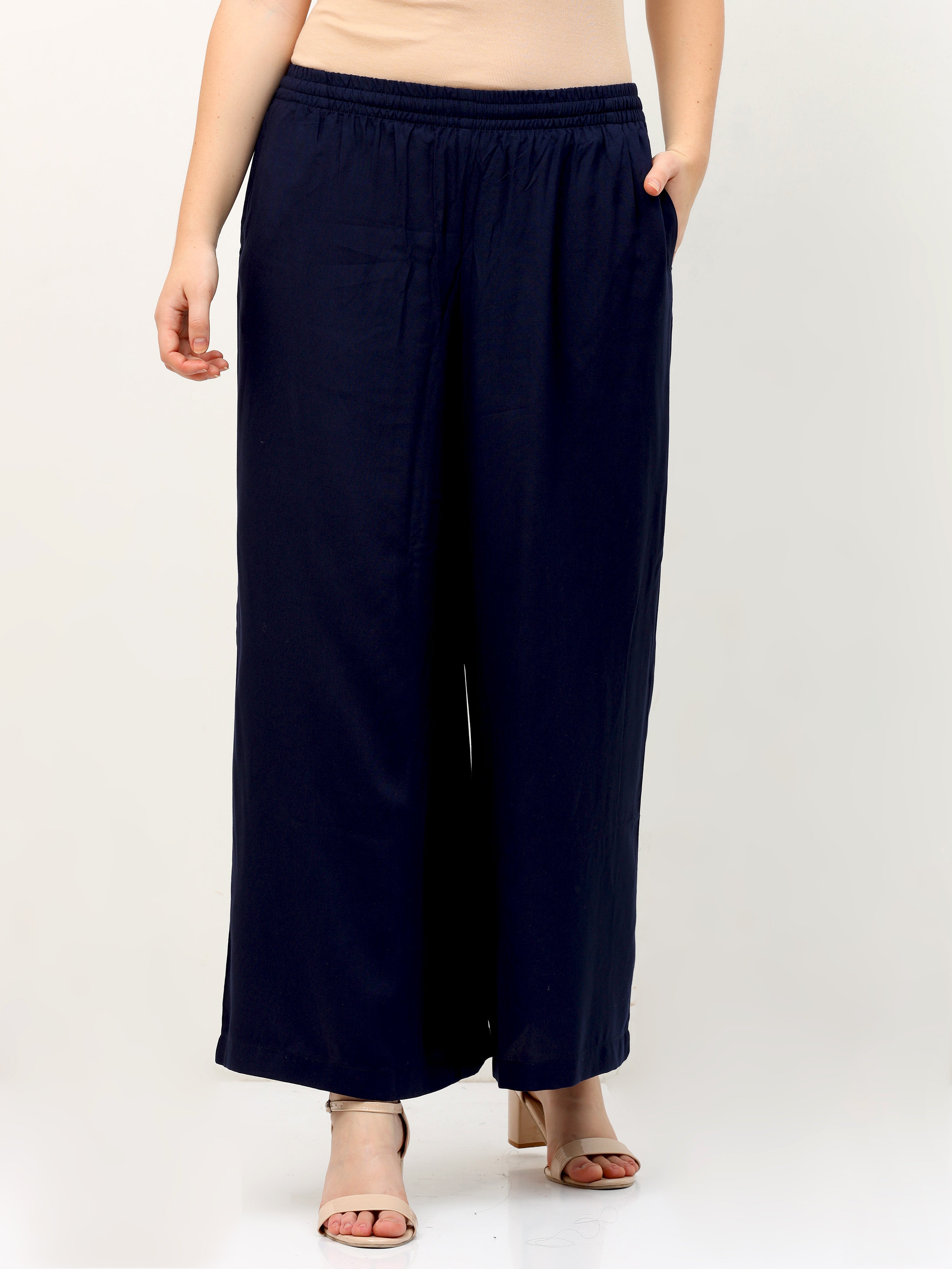 Navy Blue Viscose Palazzo Pant Plain