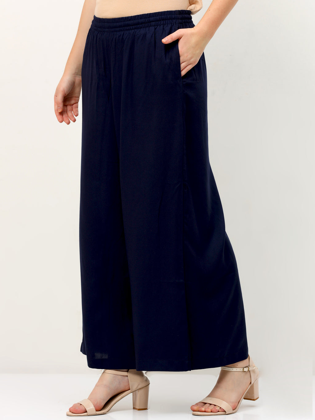 Navy Blue Viscose Palazzo Pant Plain