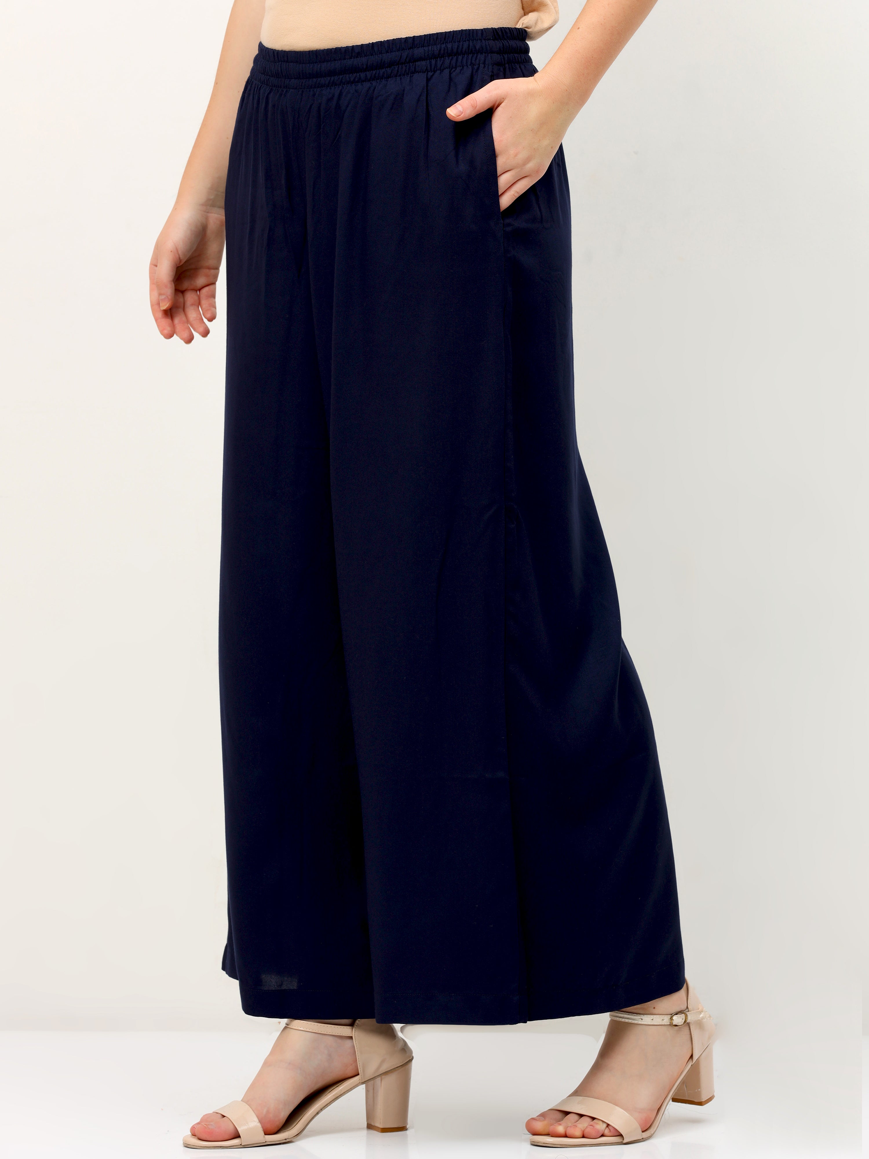 Navy Blue Viscose Palazzo Pant Plain