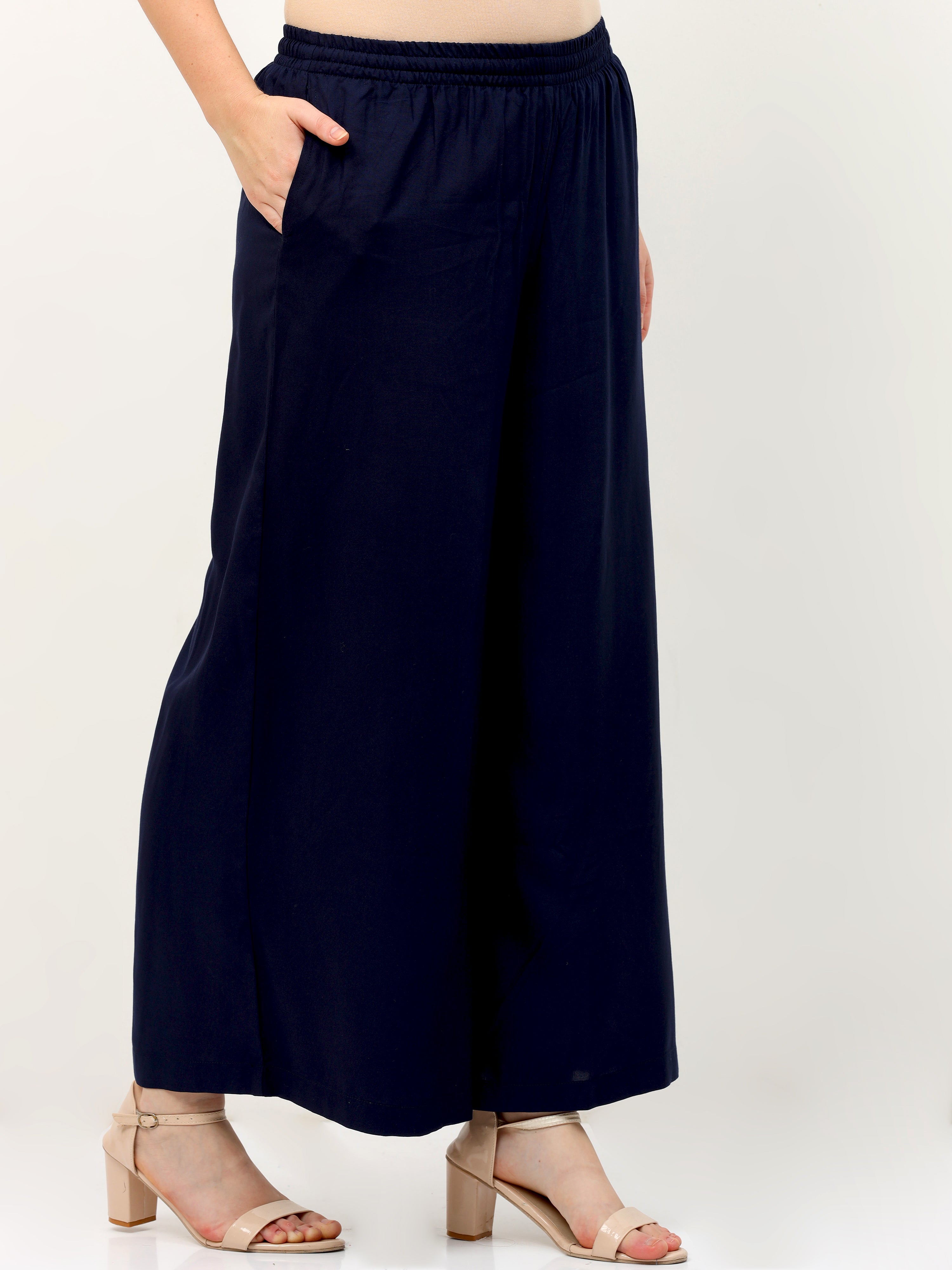 Navy Blue Viscose Palazzo Pant Plain