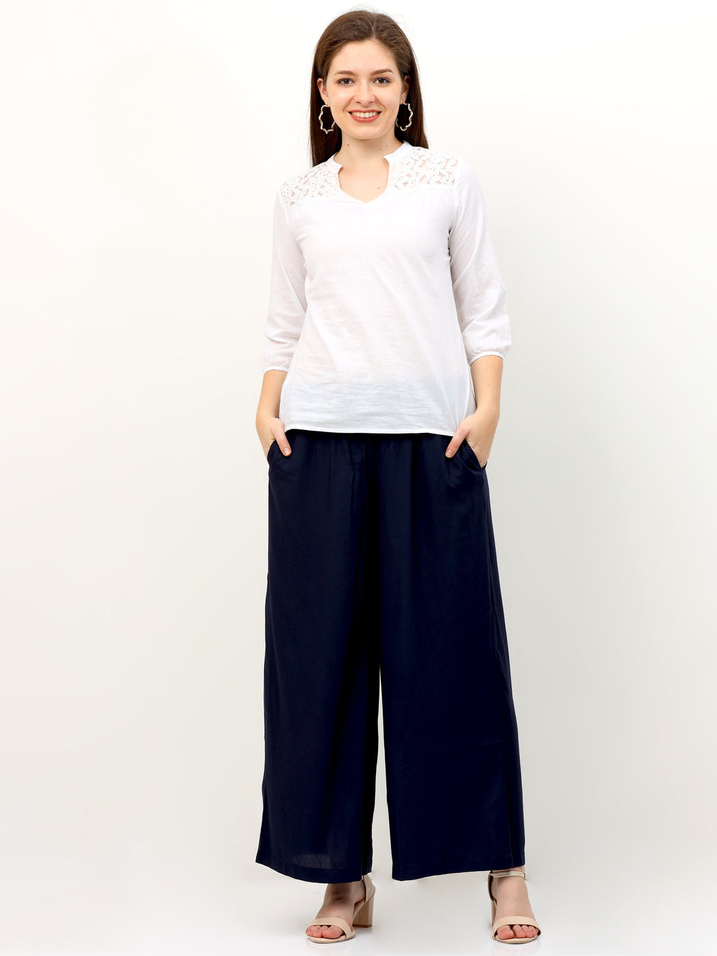 Navy Blue Viscose Palazzo Pant Plain