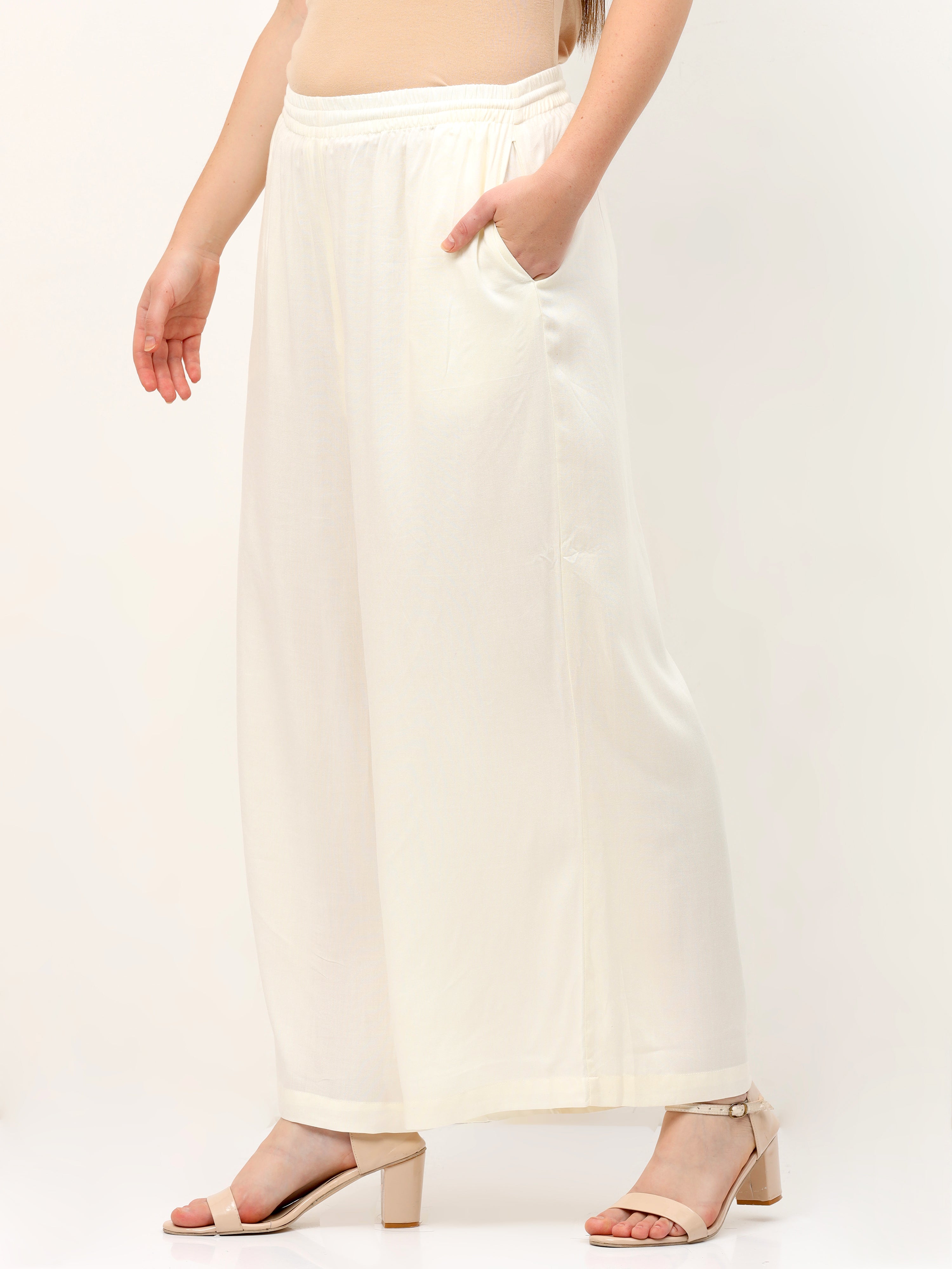 Off White Viscose Palazzo Pant Plain