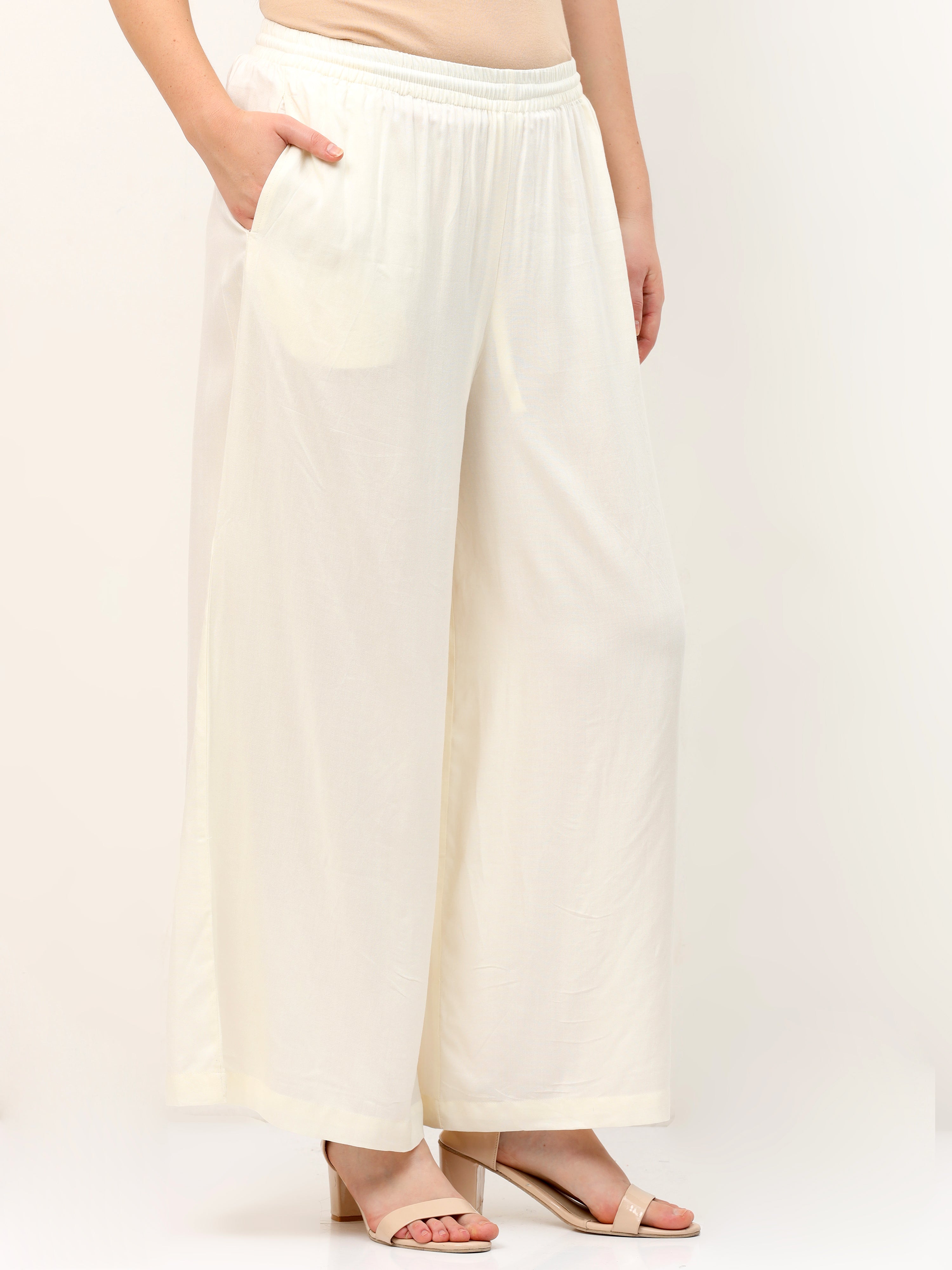 Off White Viscose Palazzo Pant Plain