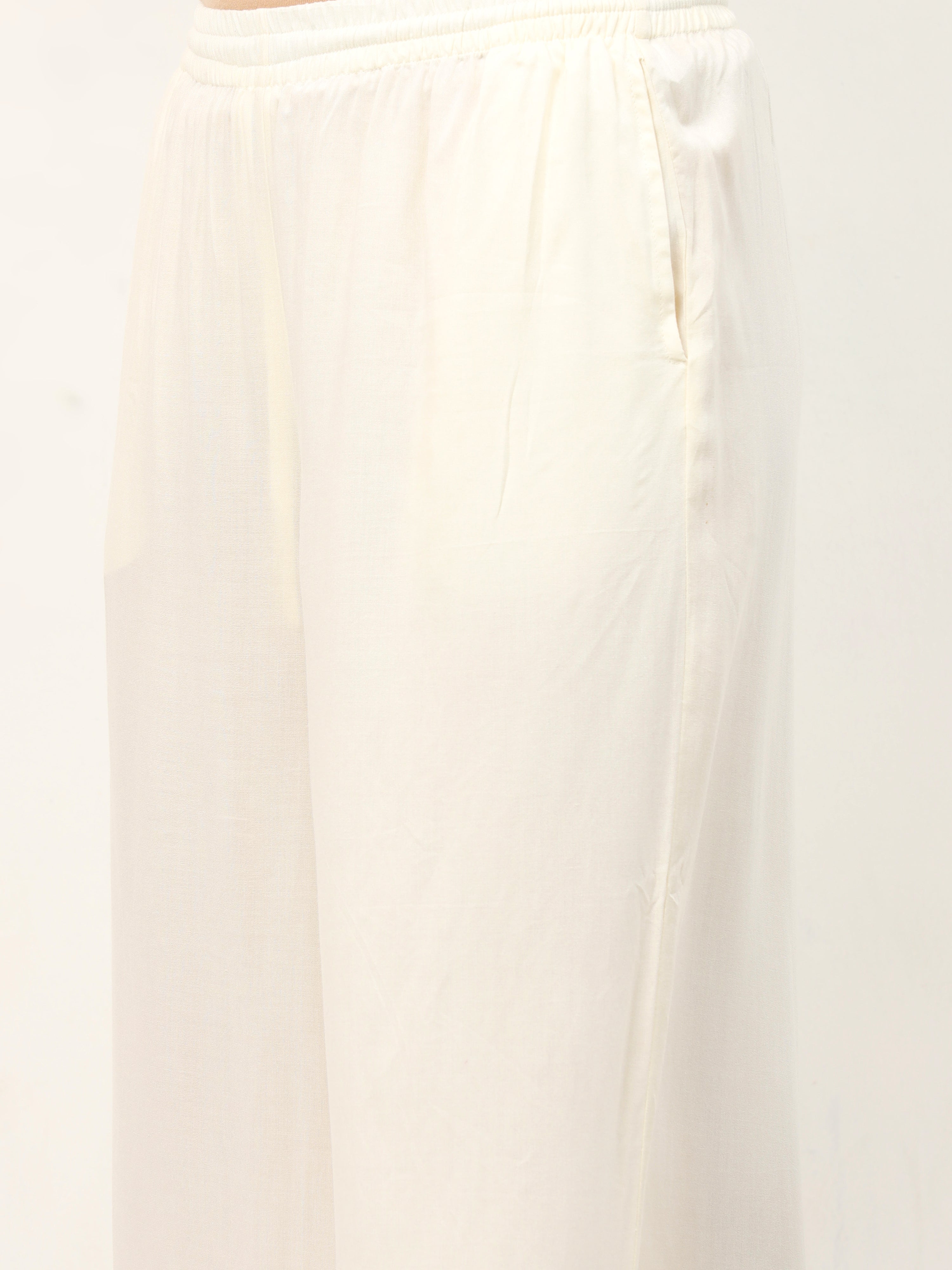 Off White Viscose Palazzo Pant Plain