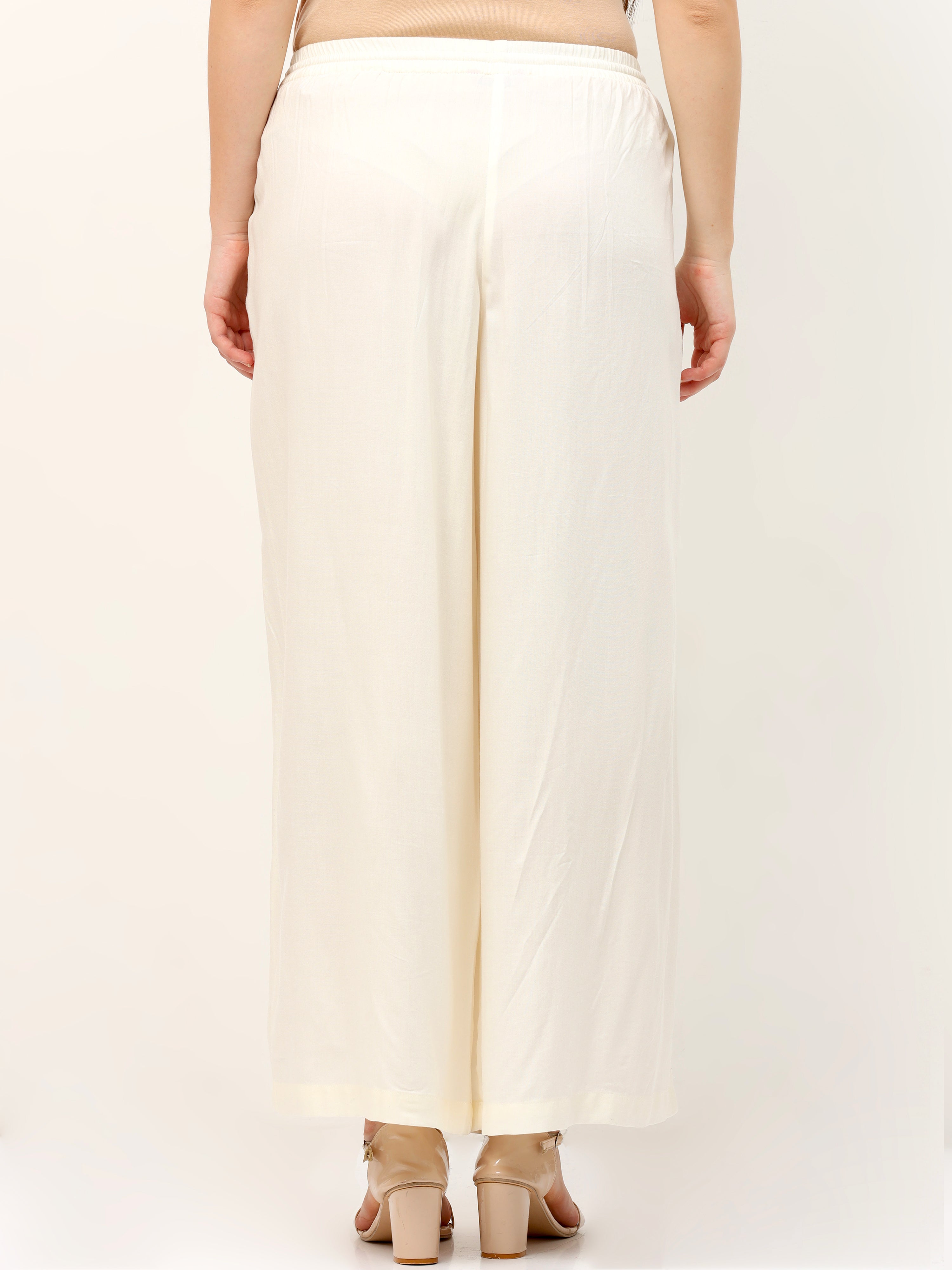 Off White Viscose Palazzo Pant Plain