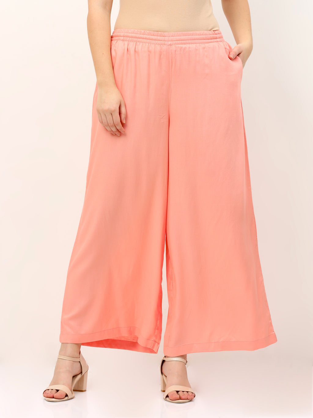 Peach Viscose Palazzo Pant Plain