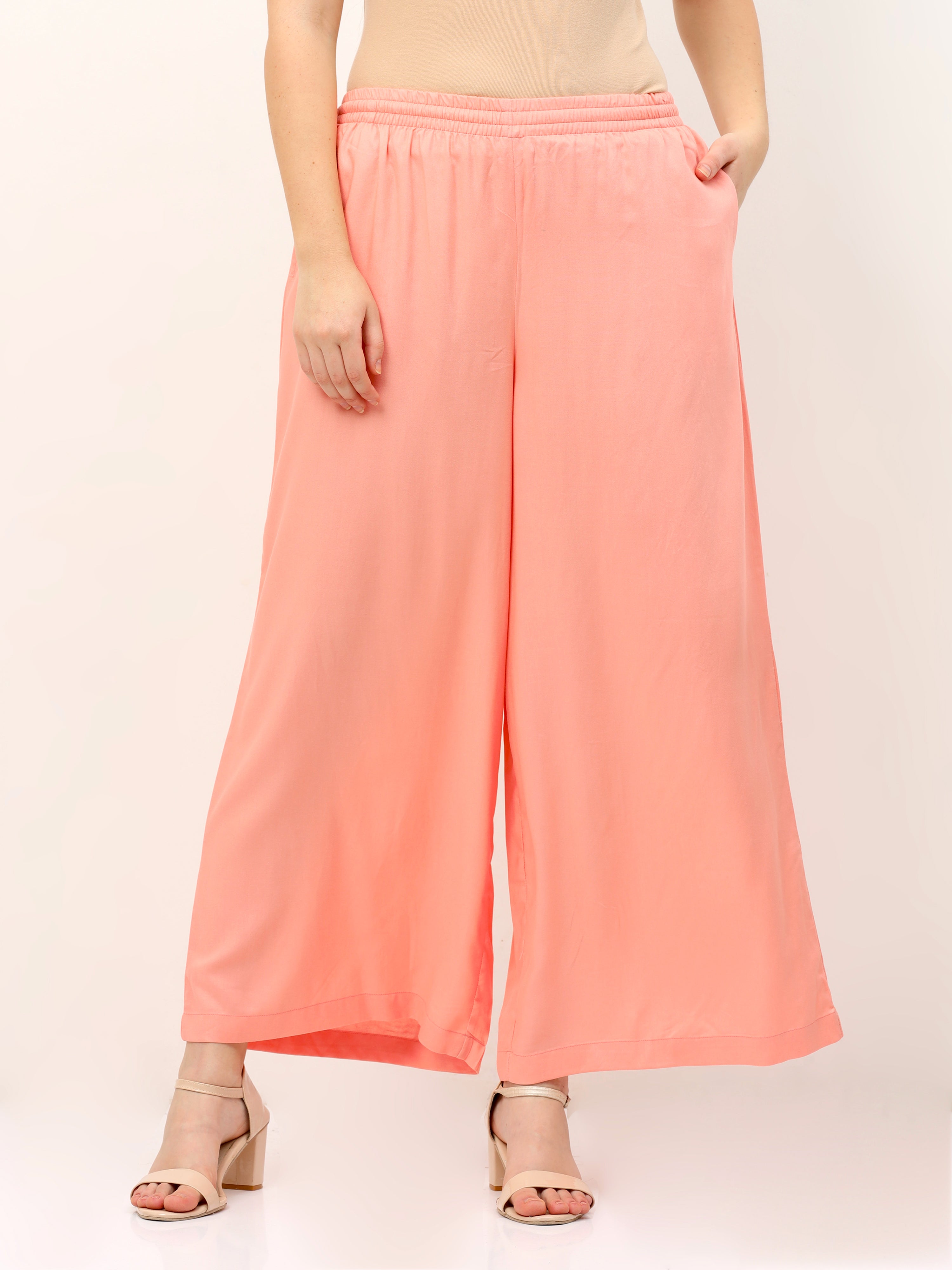 Peach Viscose Palazzo Pant Plain