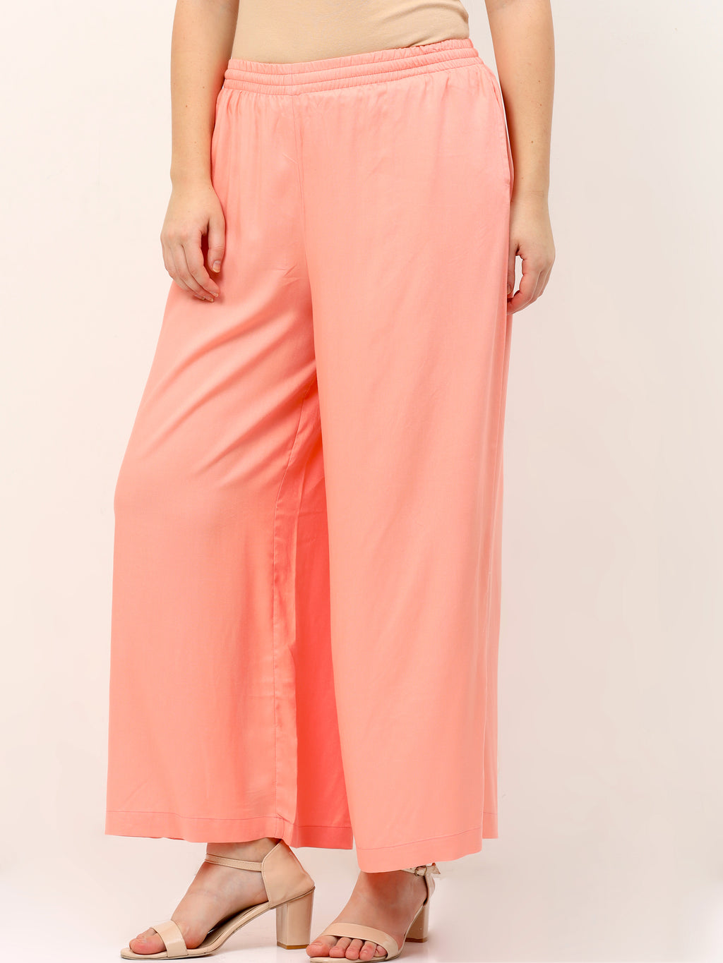 Peach Viscose Palazzo Pant Plain
