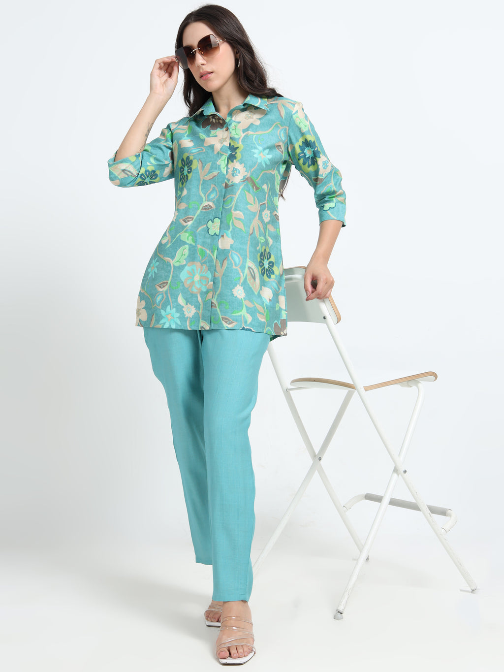 Rayon Printed Coord Set – Aqua Garden