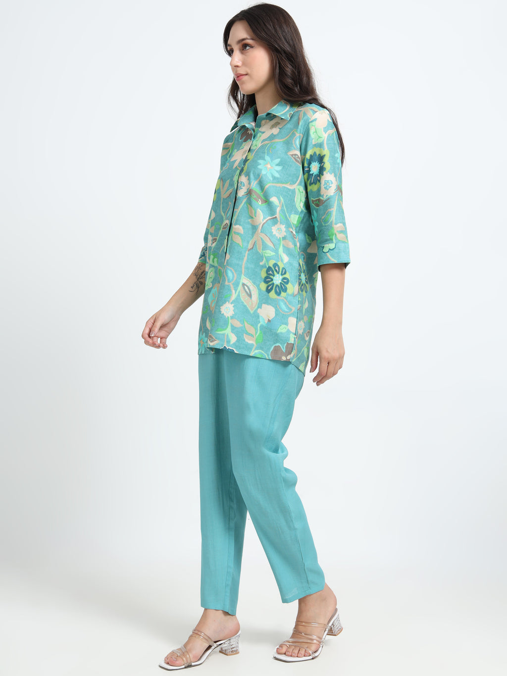 Rayon Printed Coord Set – Aqua Garden