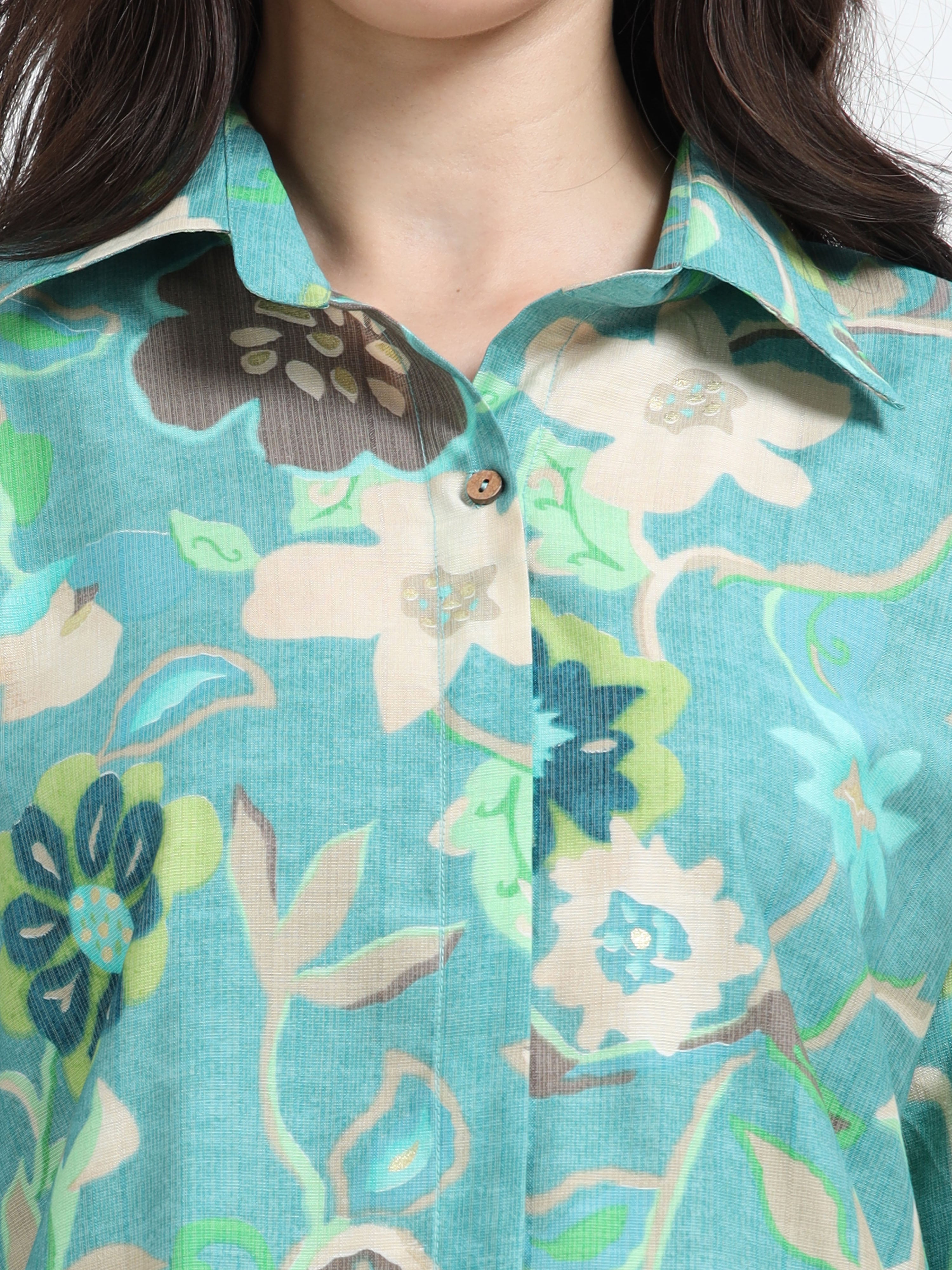 Rayon Printed Coord Set – Aqua Garden