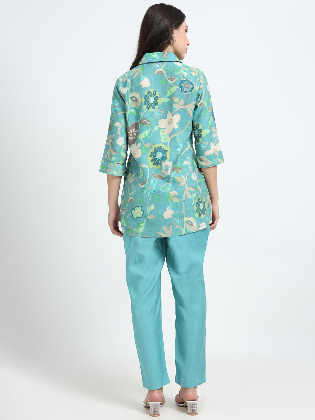 Rayon Printed Coord Set – Aqua Garden