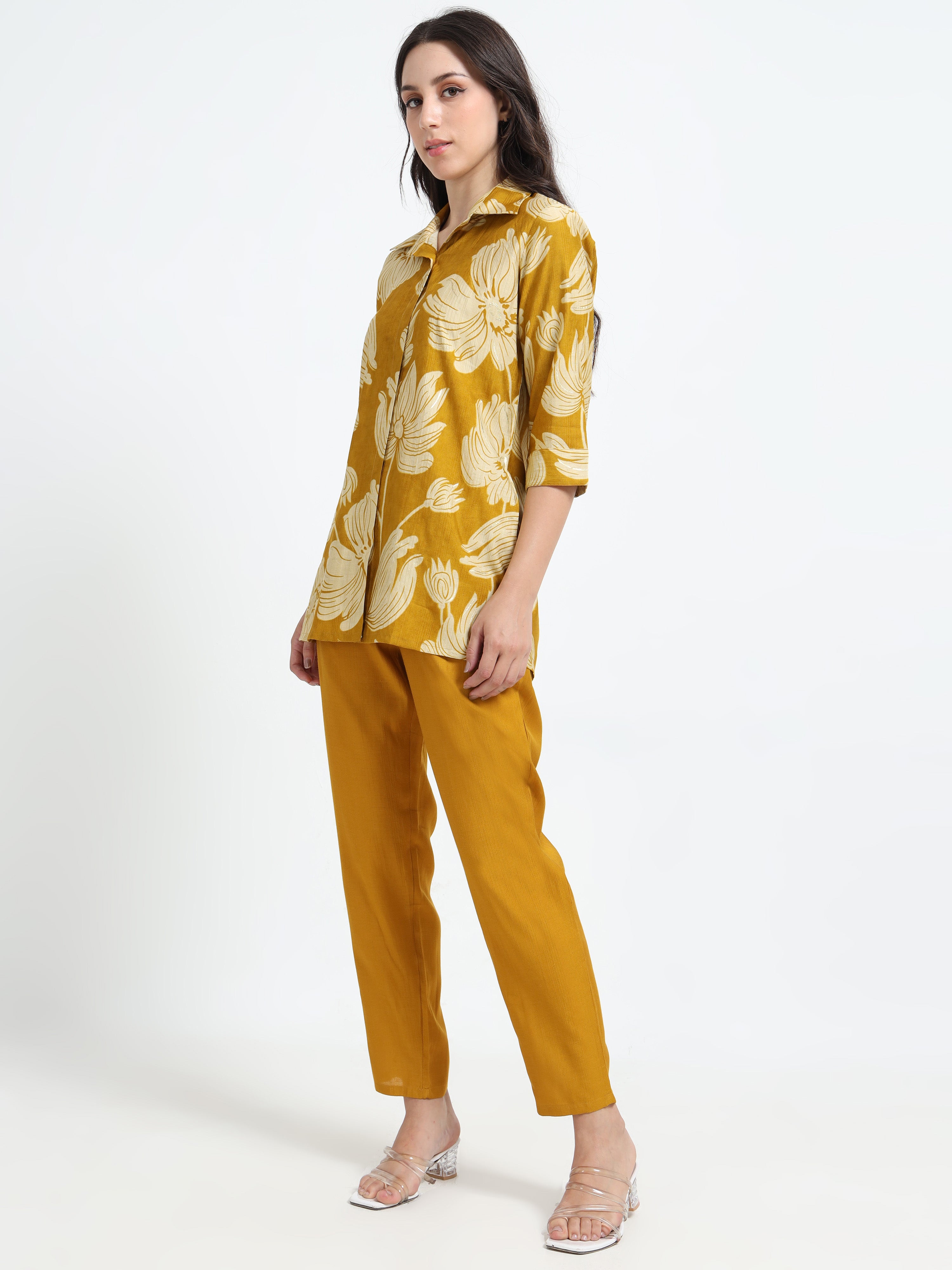 Rayon Printed Coord Set – Mustard Petals