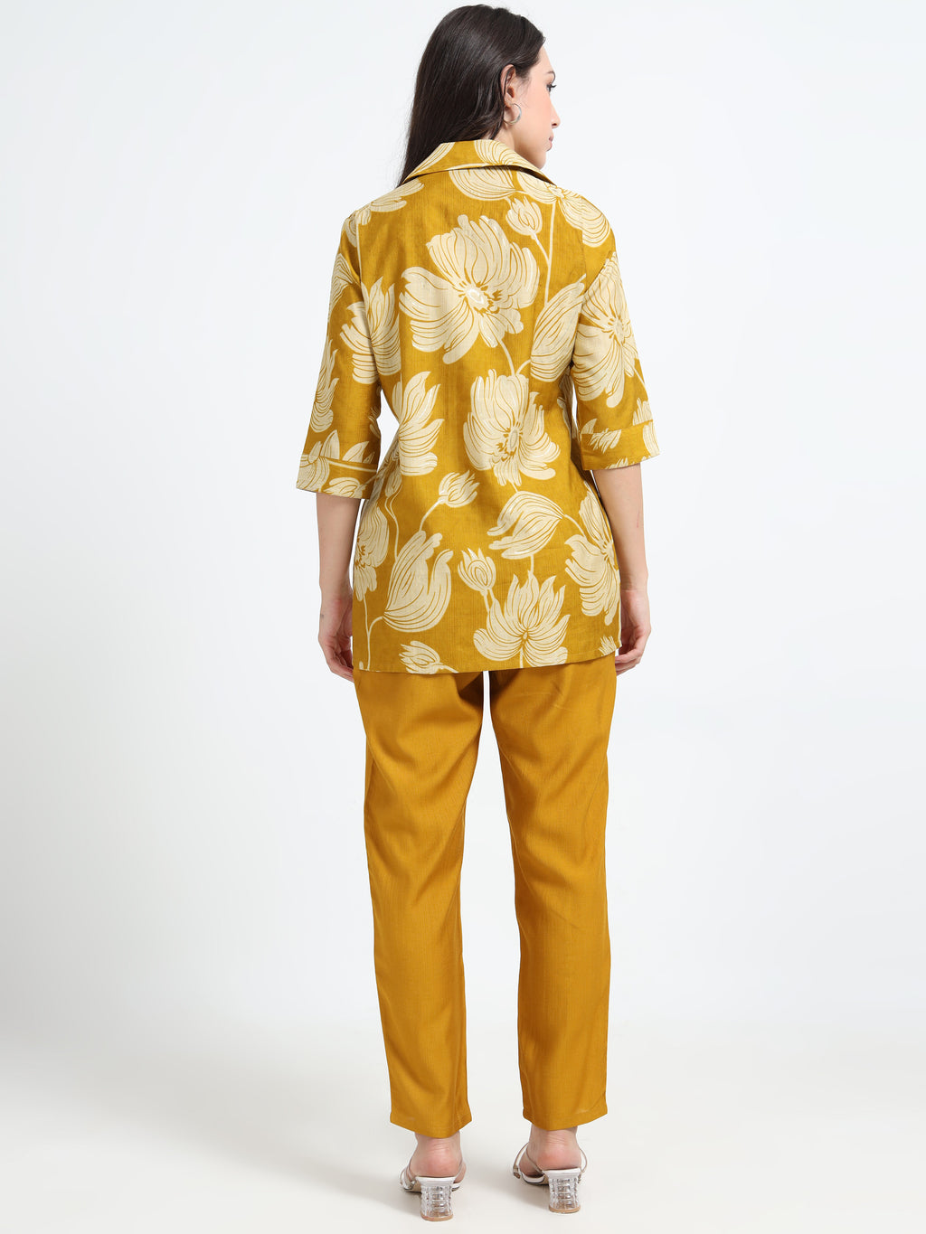 Rayon Printed Coord Set – Mustard Petals