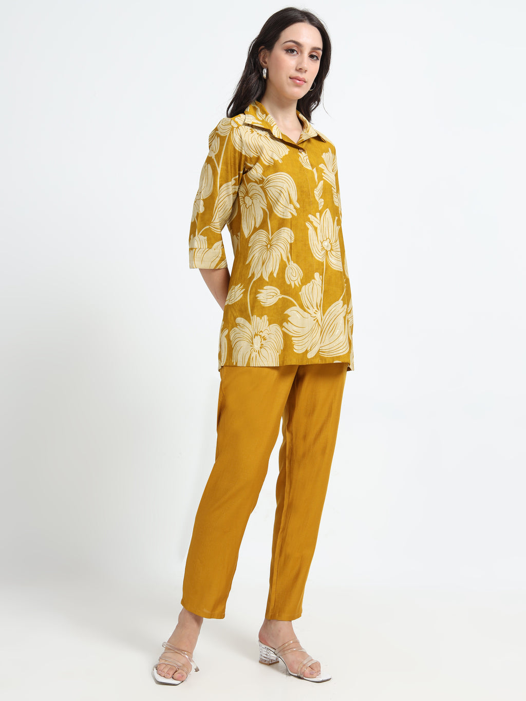 Rayon Printed Coord Set – Mustard Petals