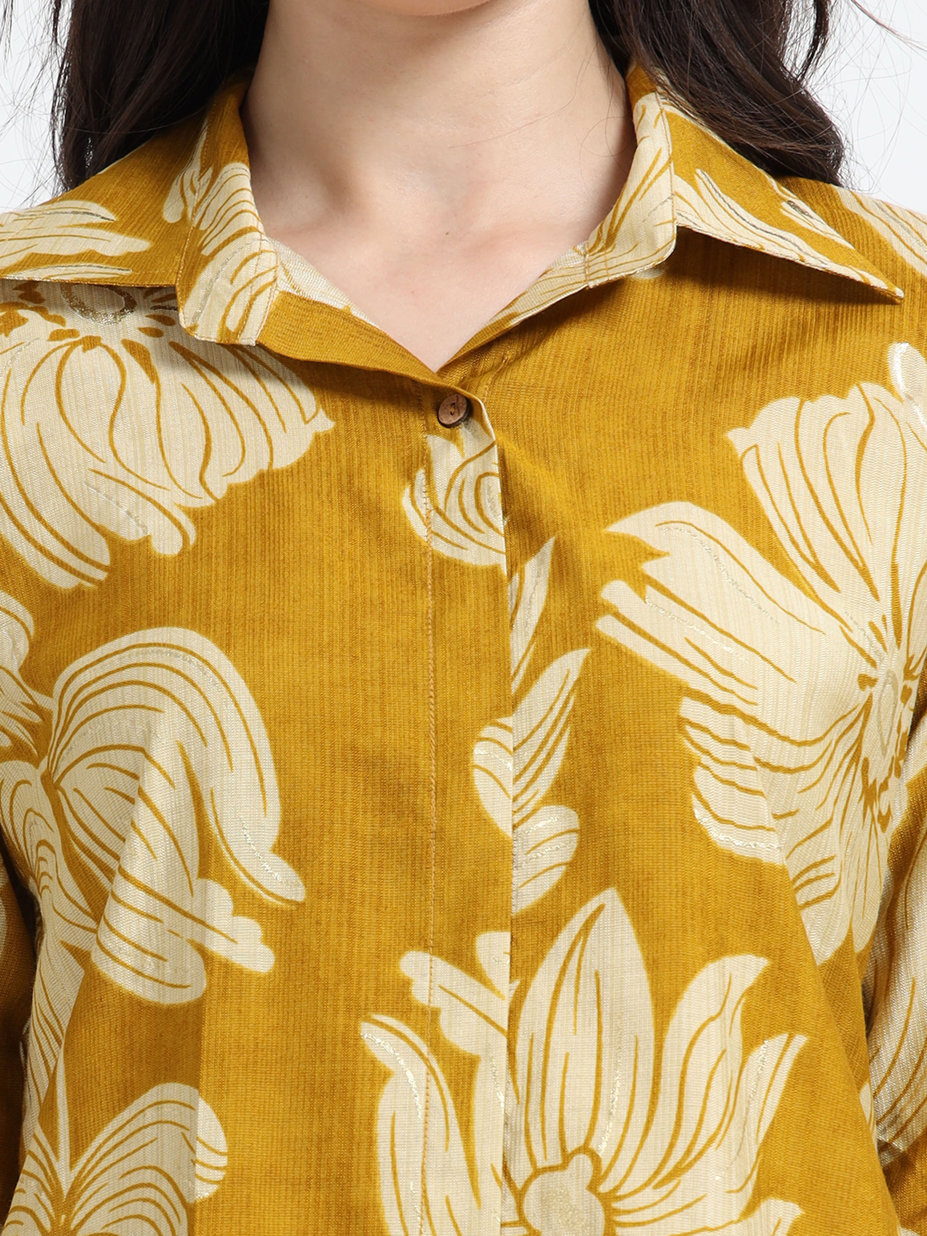 Rayon Printed Coord Set – Mustard Petals