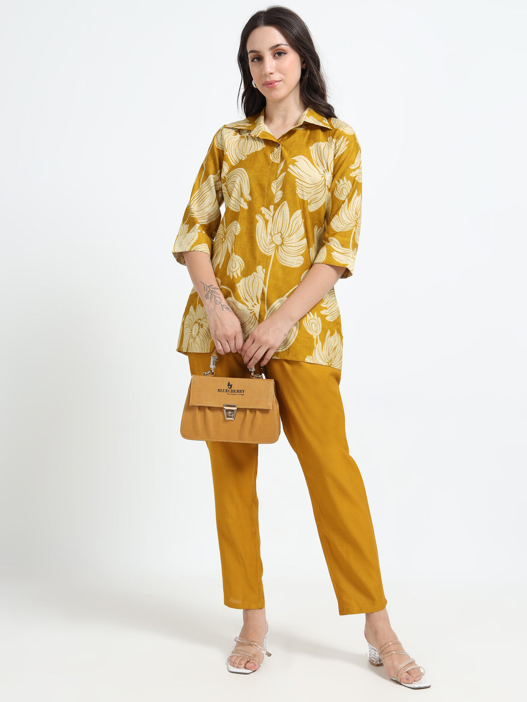Rayon Printed Coord Set – Mustard Petals