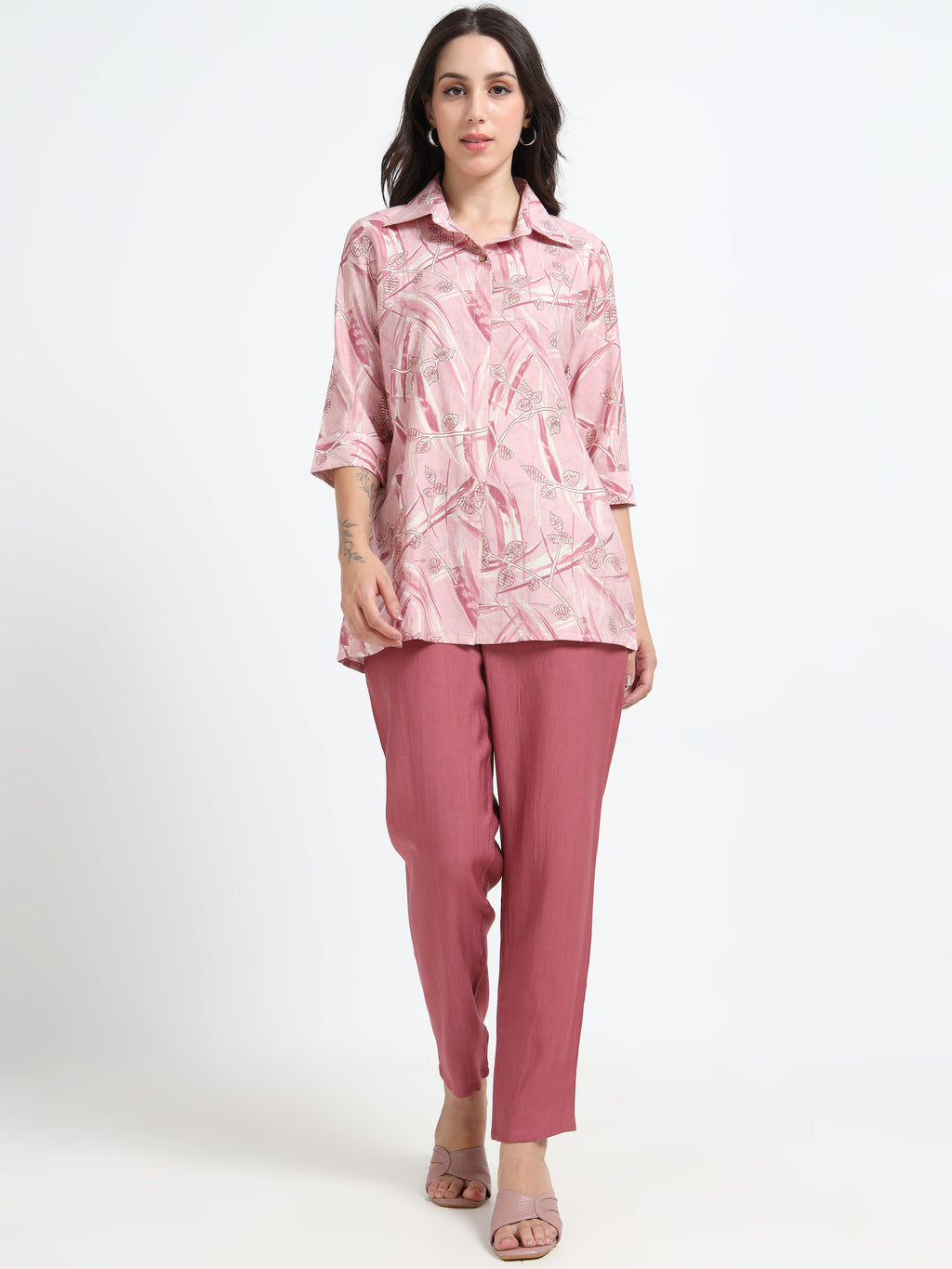 Rayon Printed Coord Set – Pink Breeze