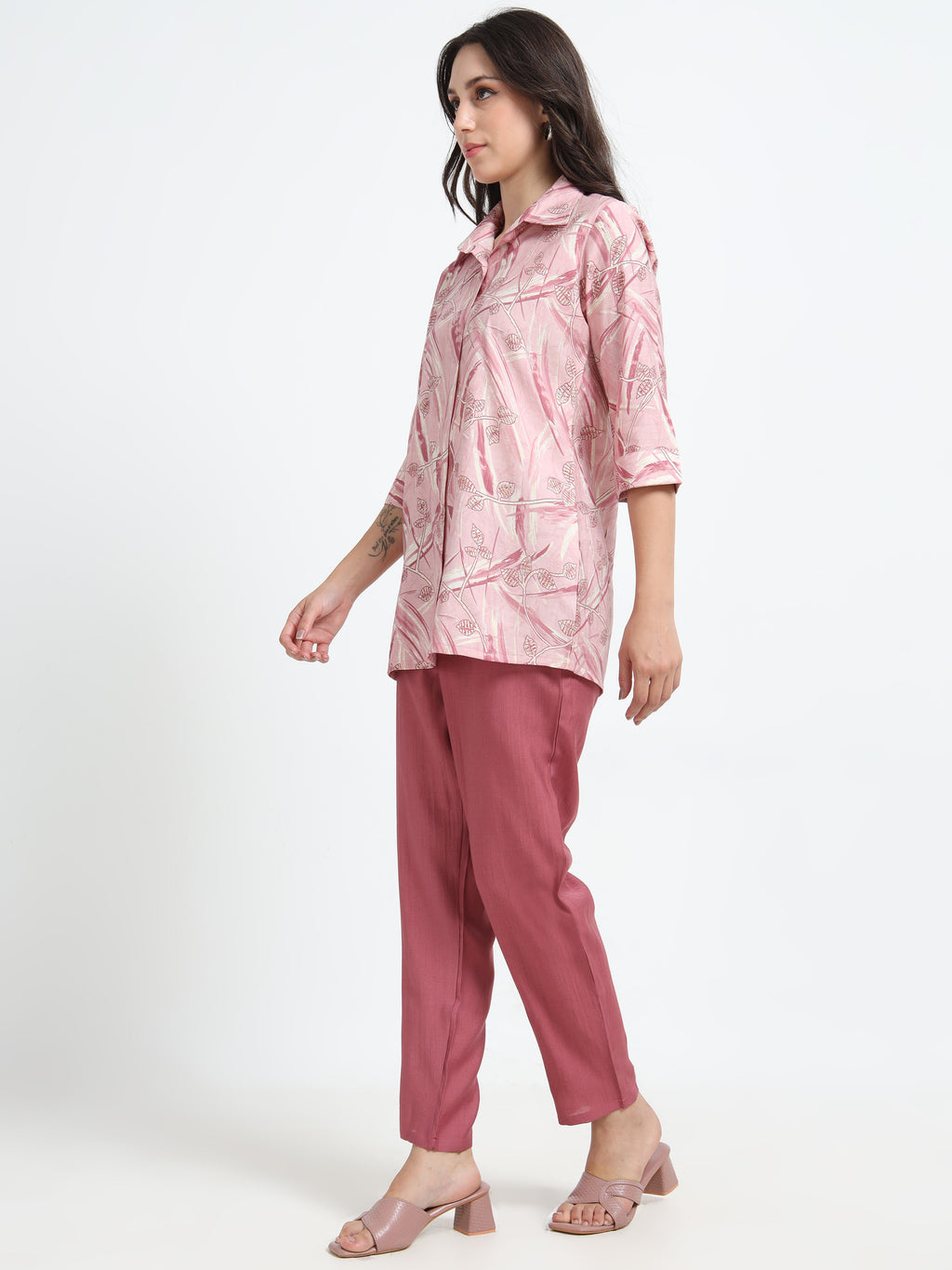 Rayon Printed Coord Set – Pink Breeze