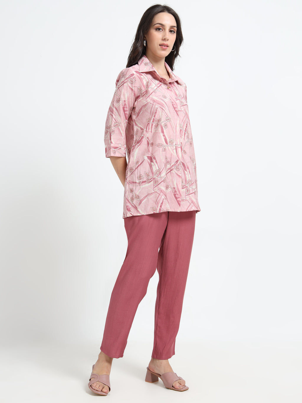 Rayon Printed Coord Set – Pink Breeze