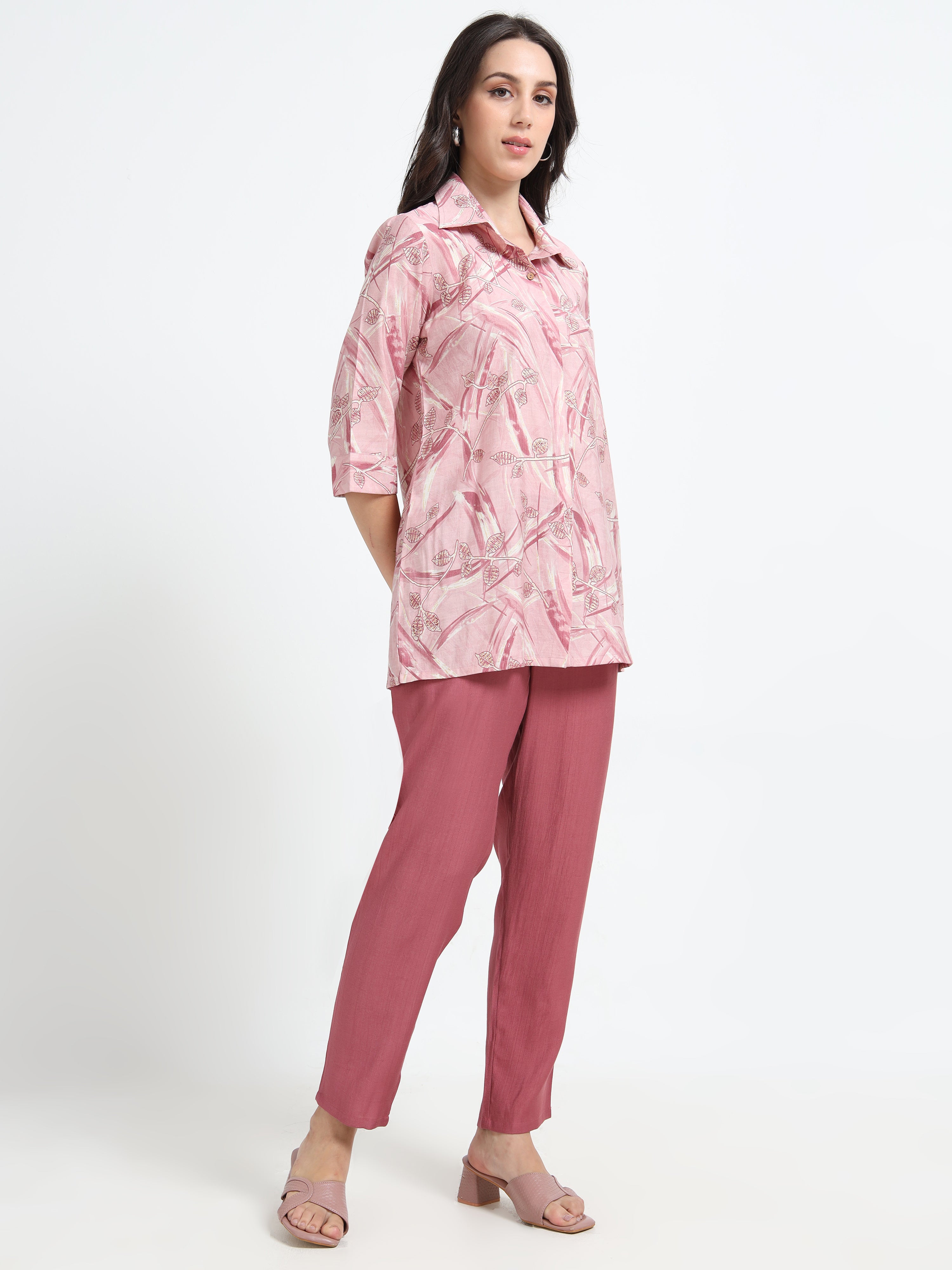 Rayon Printed Coord Set – Pink Breeze