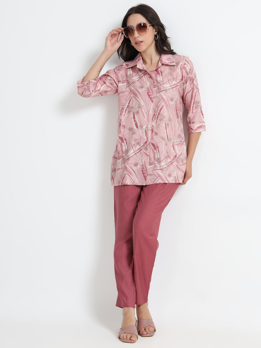 Rayon Printed Coord Set – Pink Breeze