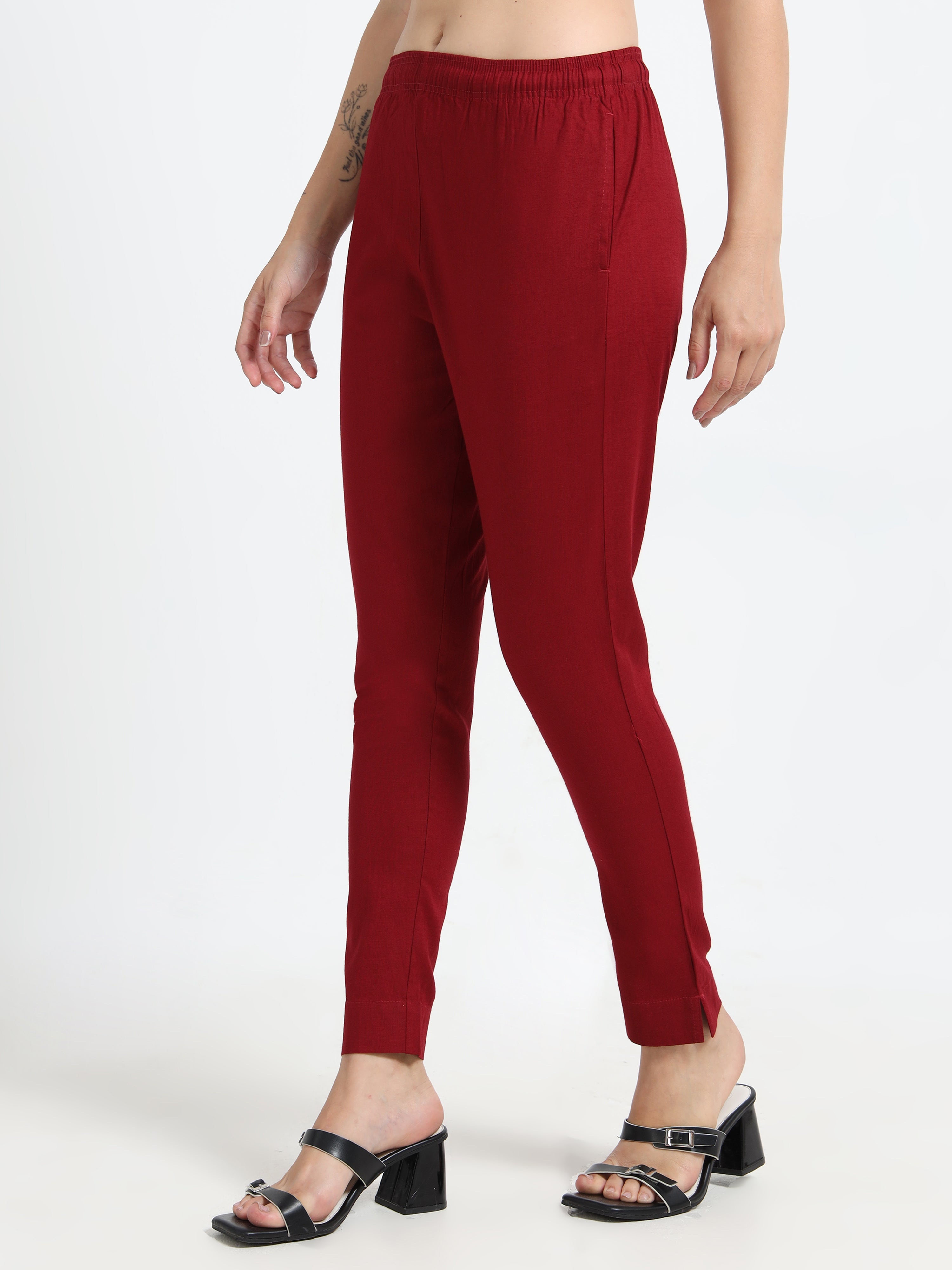Maroon Rayon Stretchable Kurti Pant