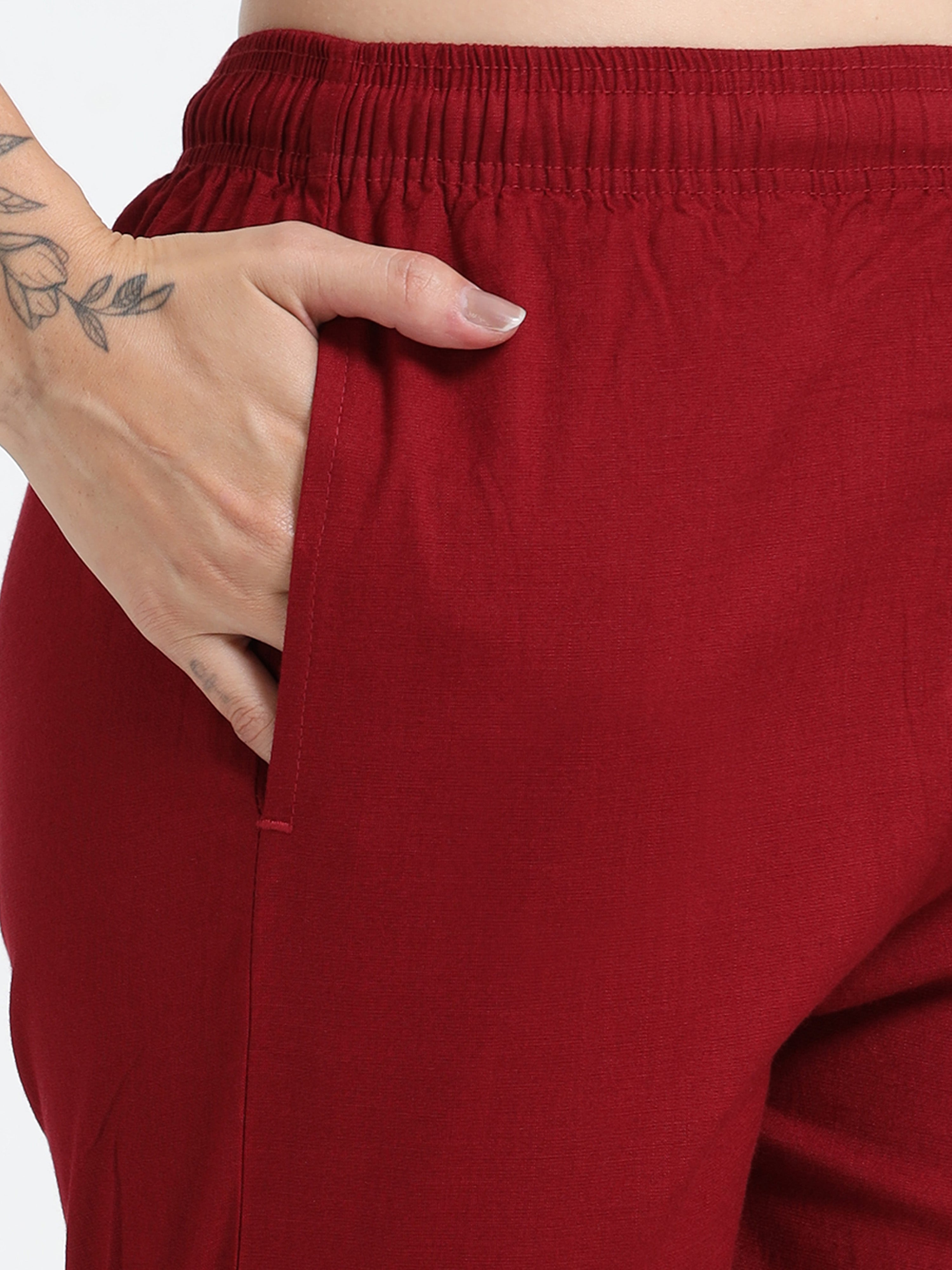 Maroon Rayon Stretchable Kurti Pant