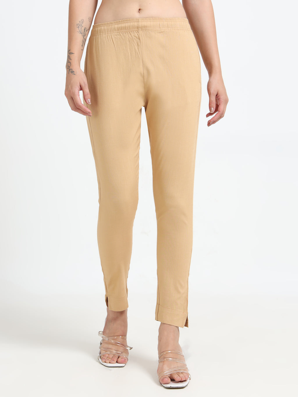 Beige Rayon Stretchable Kurti Pant