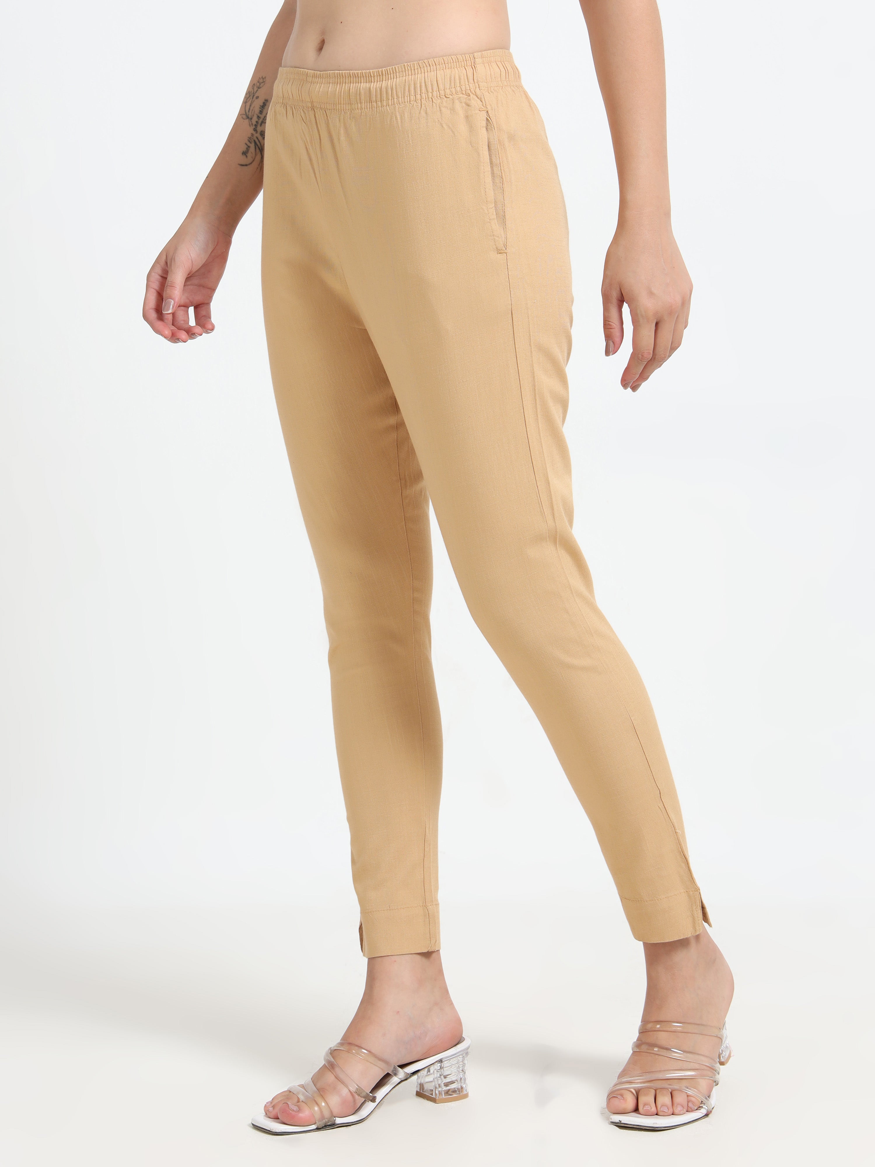 Beige Rayon Stretchable Kurti Pant