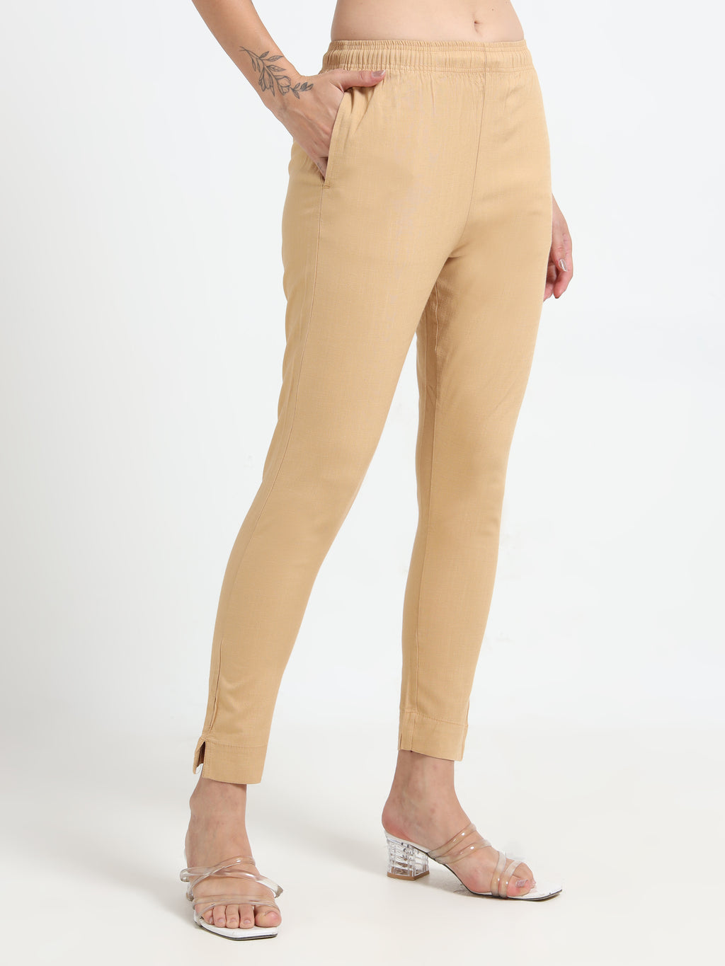 Beige Rayon Stretchable Kurti Pant