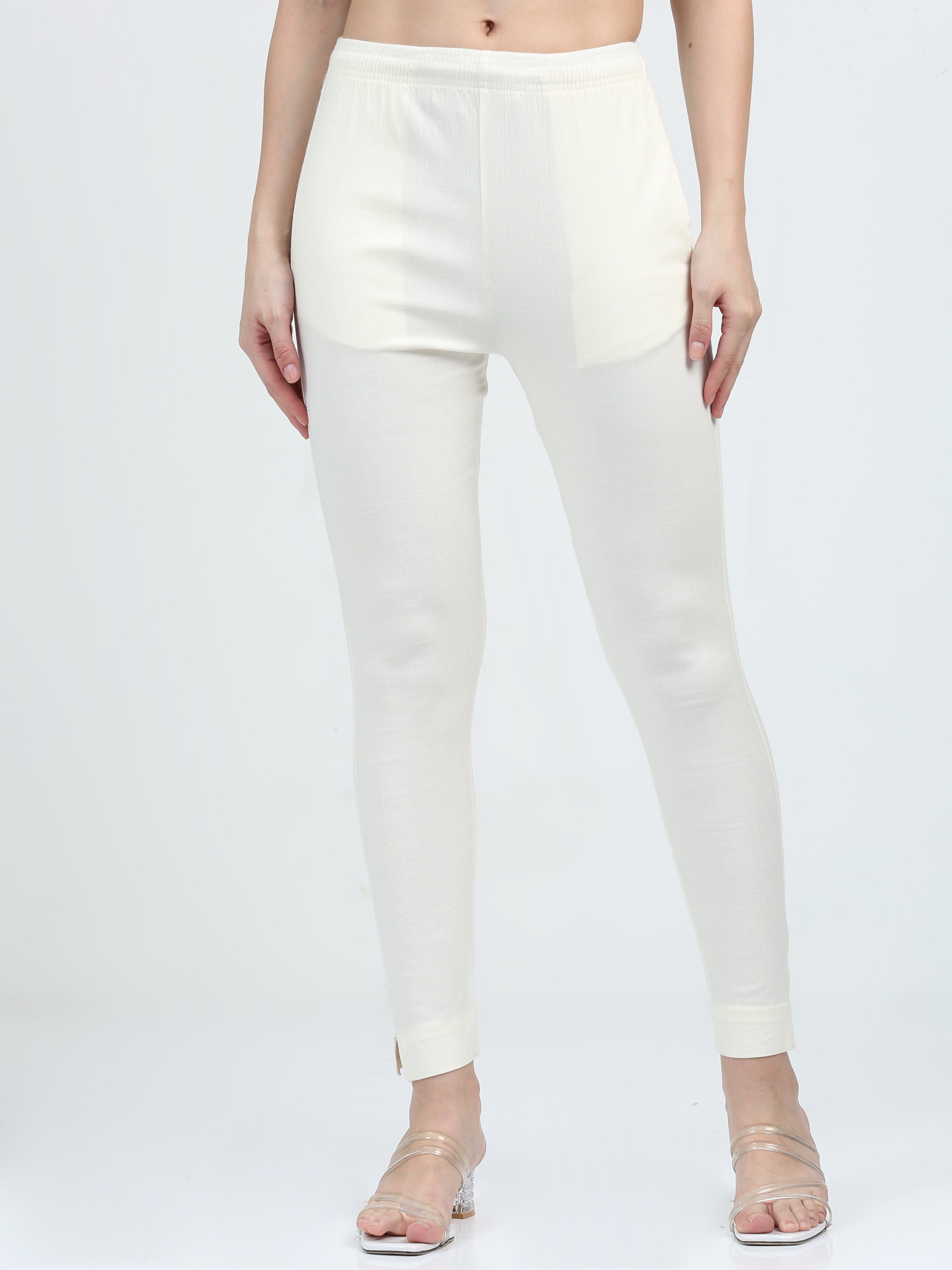 Off White Rayon Stretchable Kurti Pant