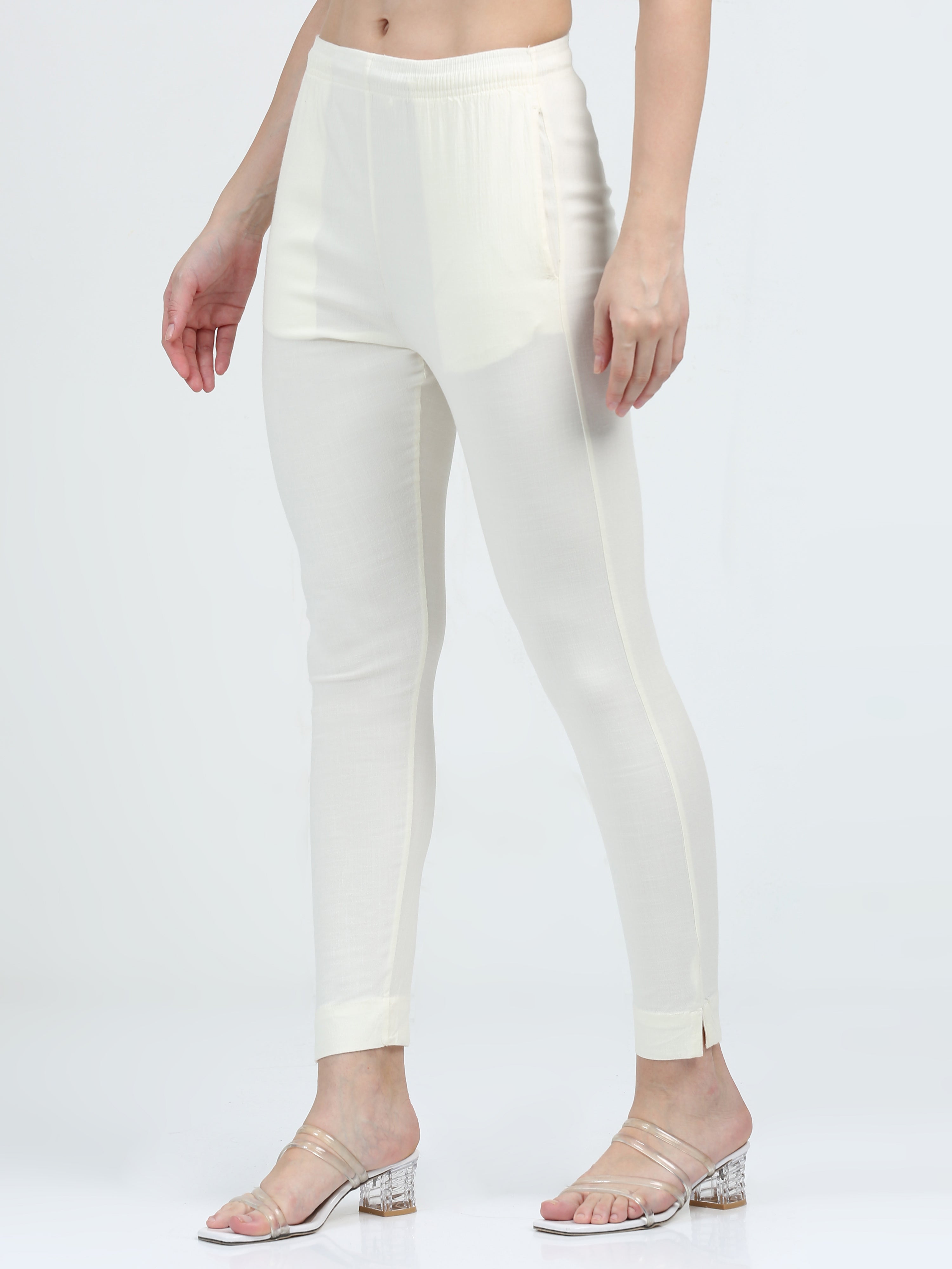 Off White Rayon Stretchable Kurti Pant