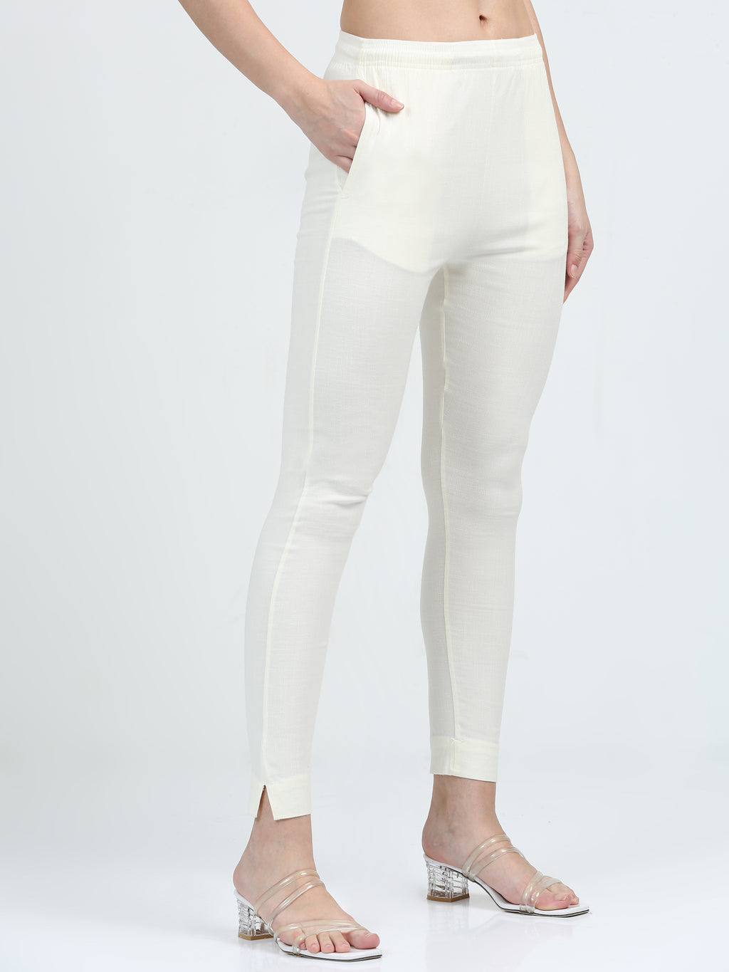 Off White Rayon Stretchable Kurti Pant