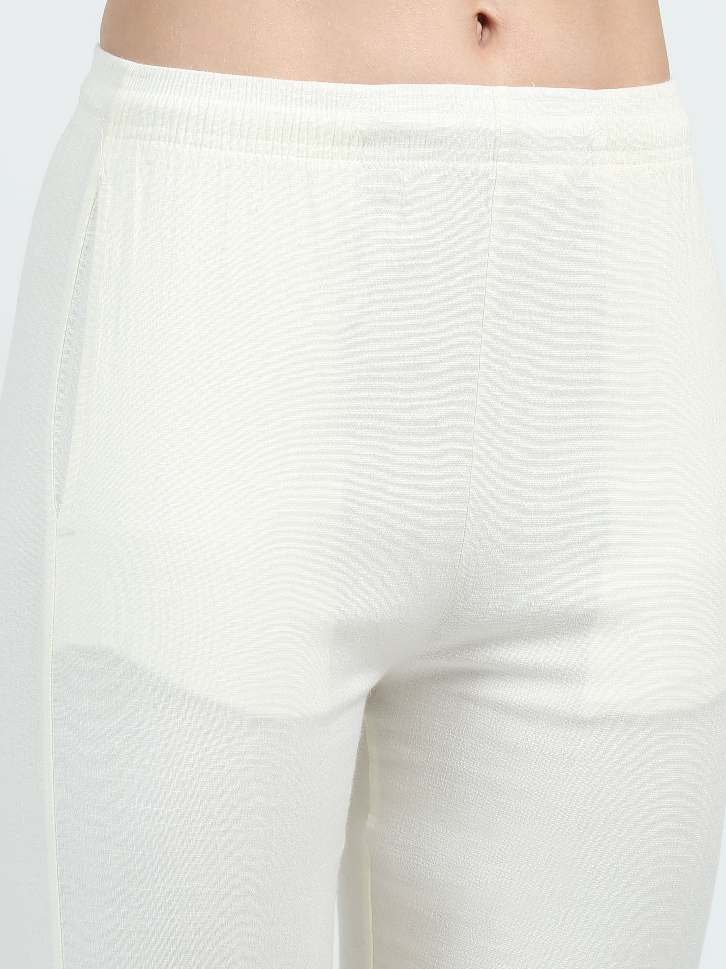 Off White Rayon Stretchable Kurti Pant